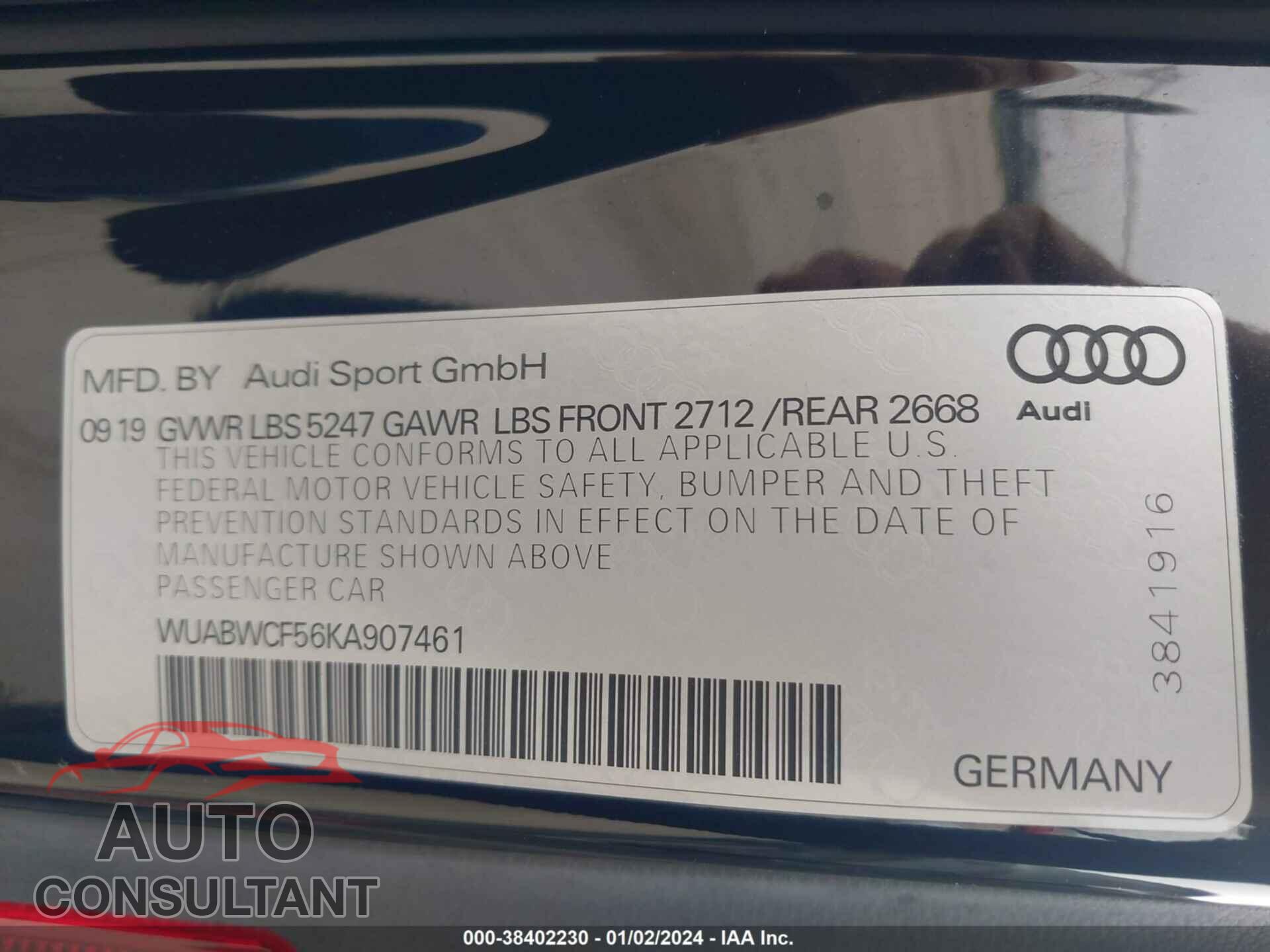 AUDI RS5 2019 - WUABWCF56KA907461