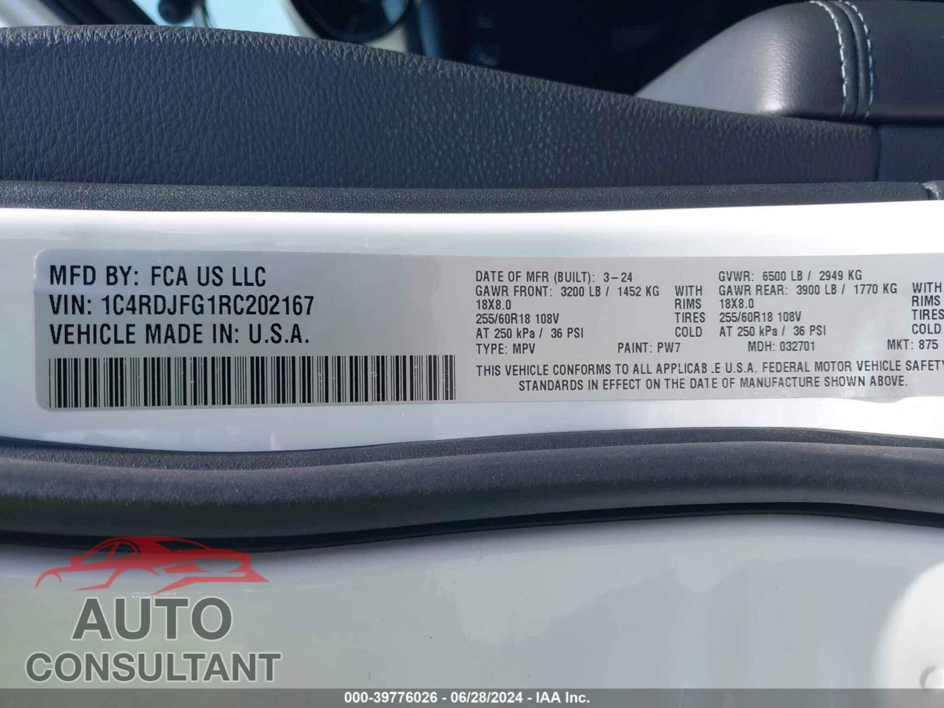 DODGE DURANGO 2024 - 1C4RDJFG1RC202167