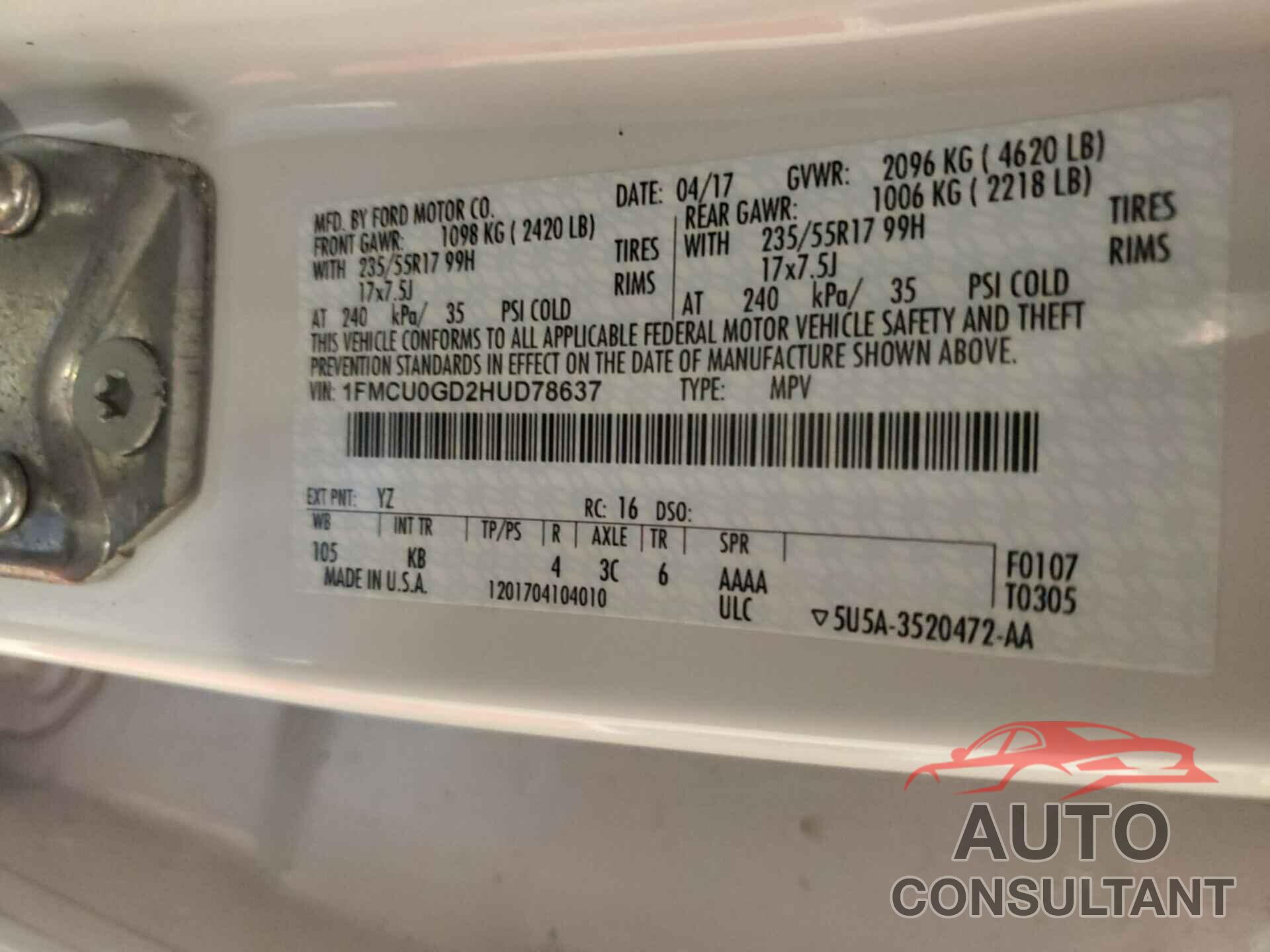 FORD ESCAPE 2017 - 1FMCU0GD2HUD78637