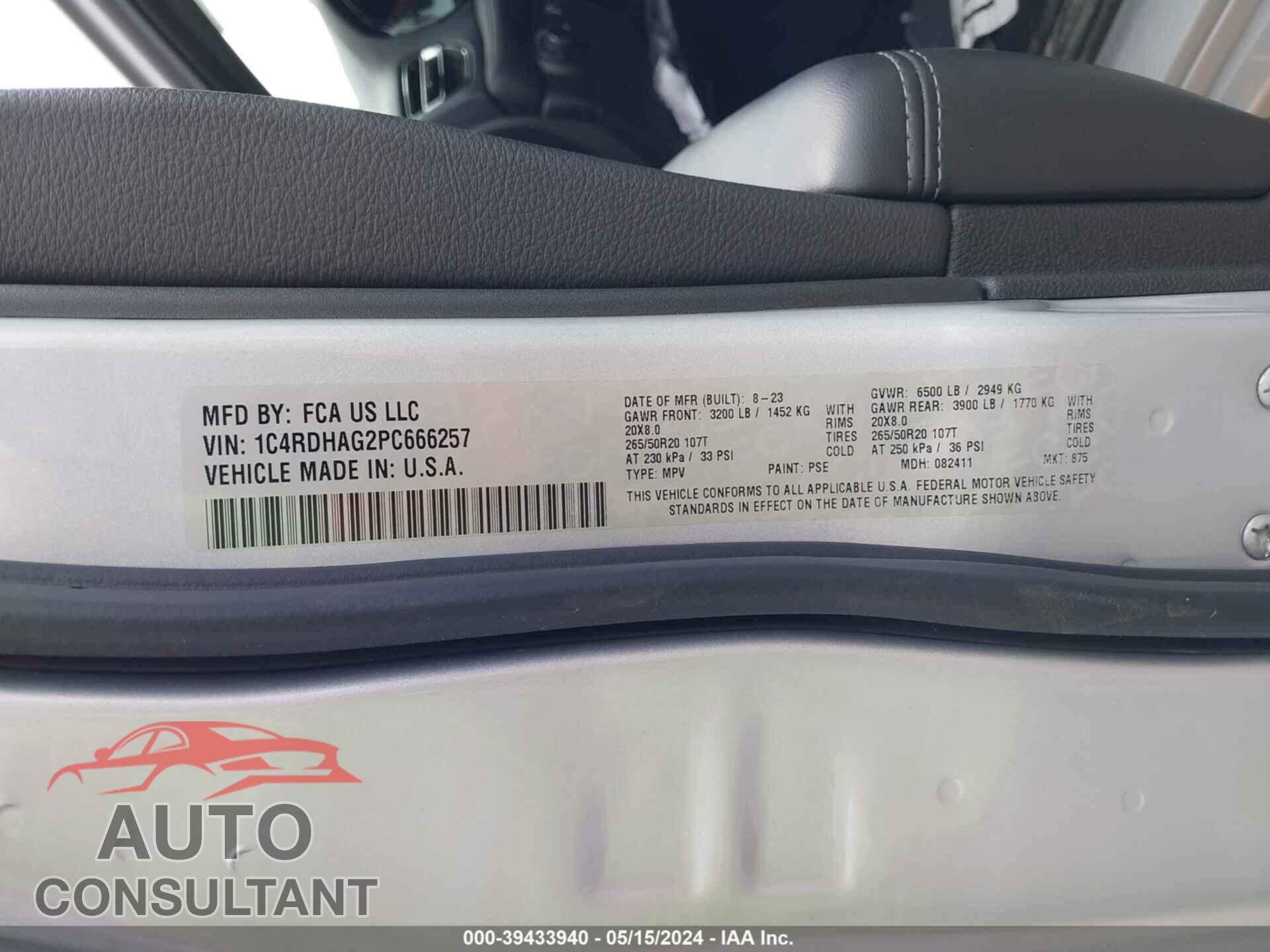DODGE DURANGO 2023 - 1C4RDHAG2PC666257