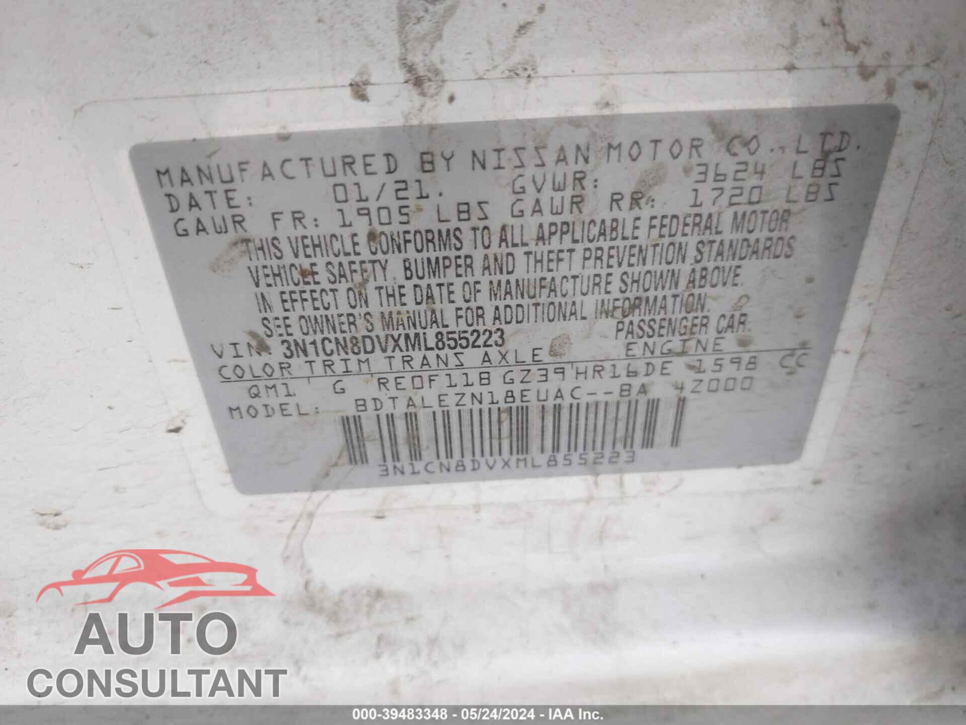 NISSAN VERSA 2021 - 3N1CN8DVXML855223
