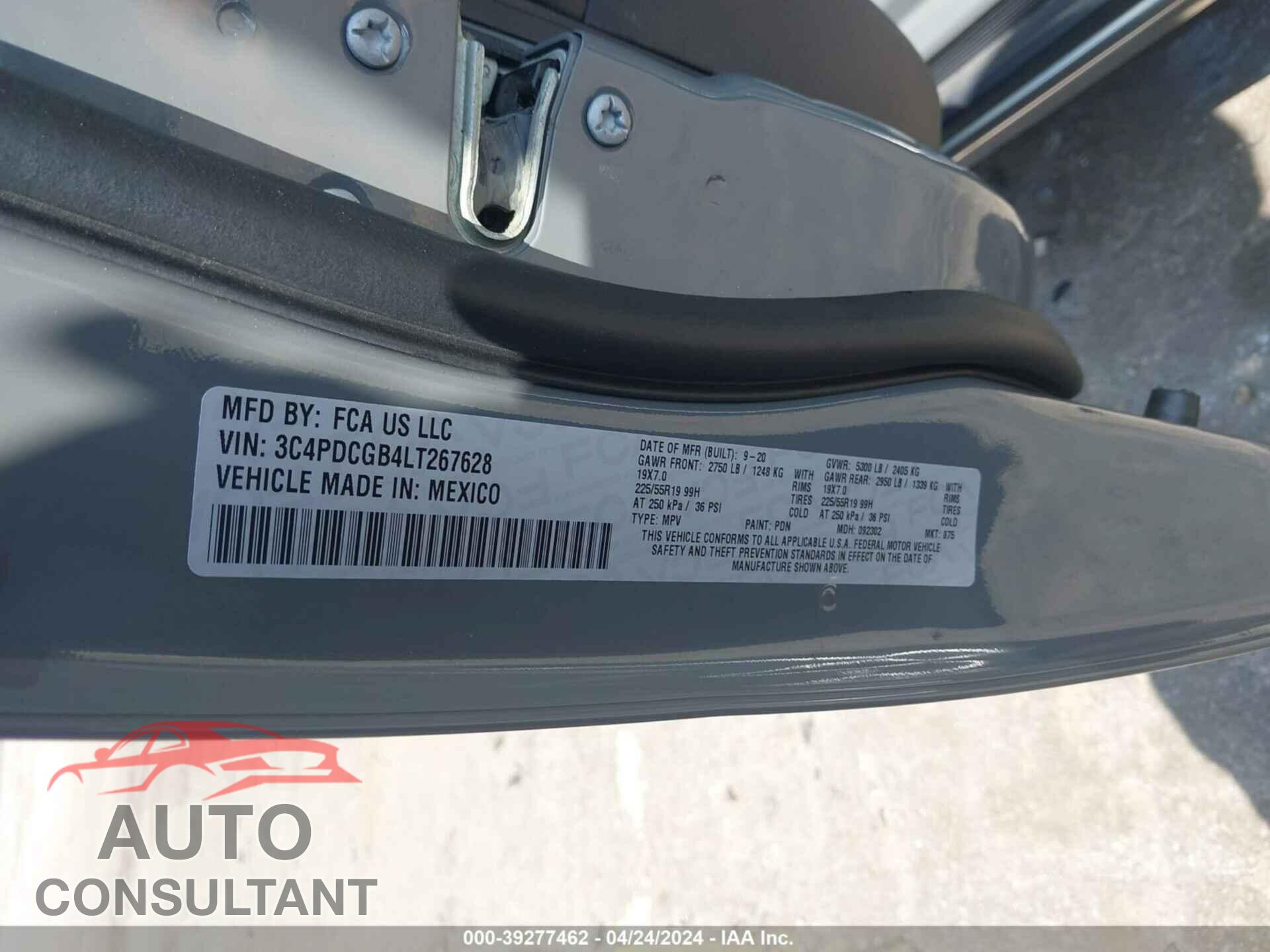DODGE JOURNEY 2020 - 3C4PDCGB4LT267628