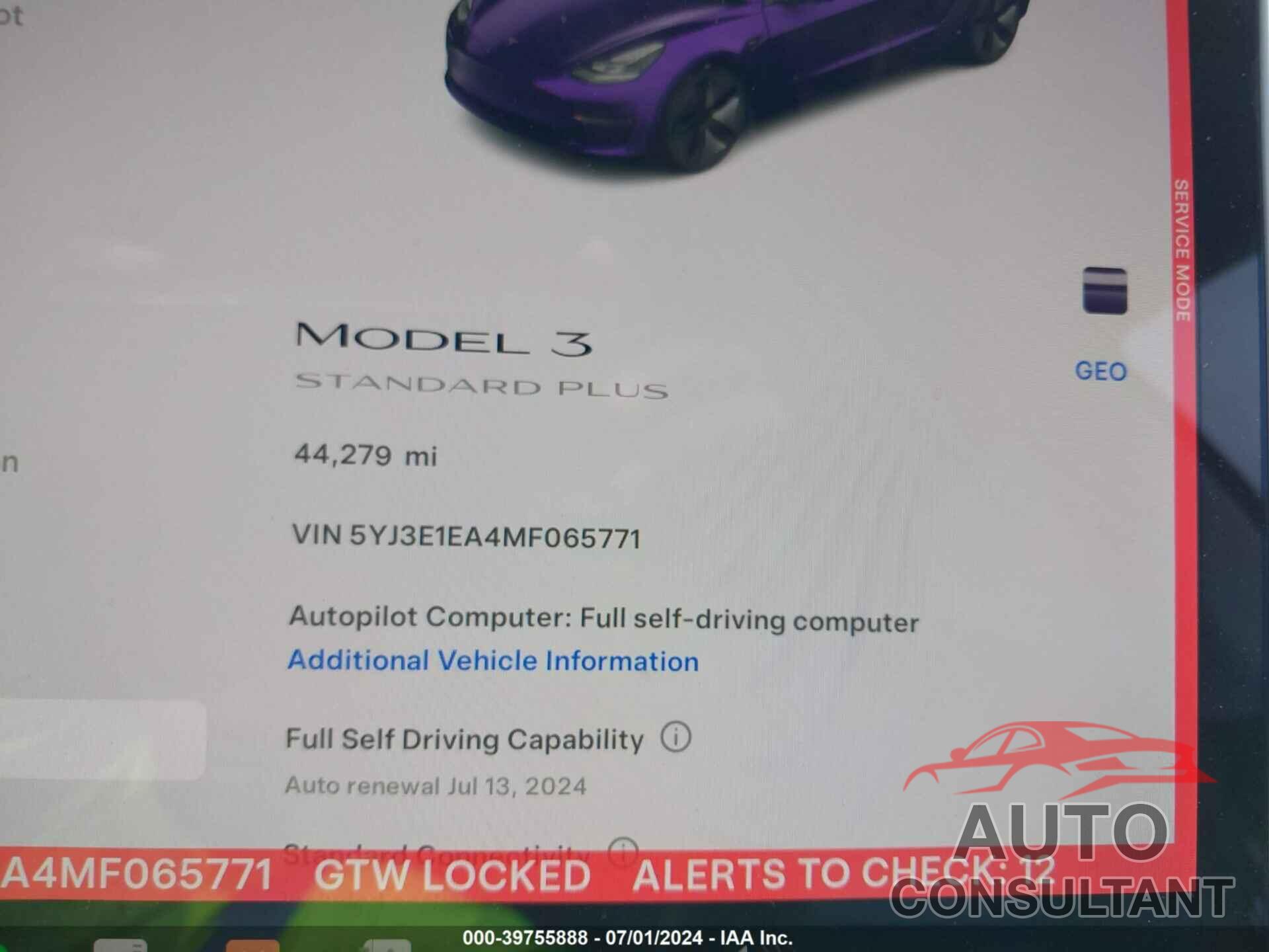 TESLA MODEL 3 2021 - 5YJ3E1EA4MF065771
