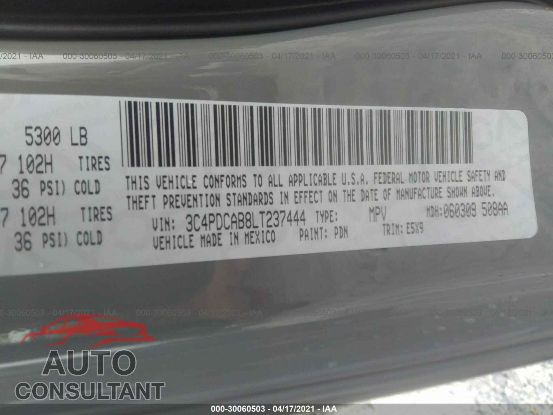 DODGE JOURNEY 2020 - 3C4PDCAB8LT237444