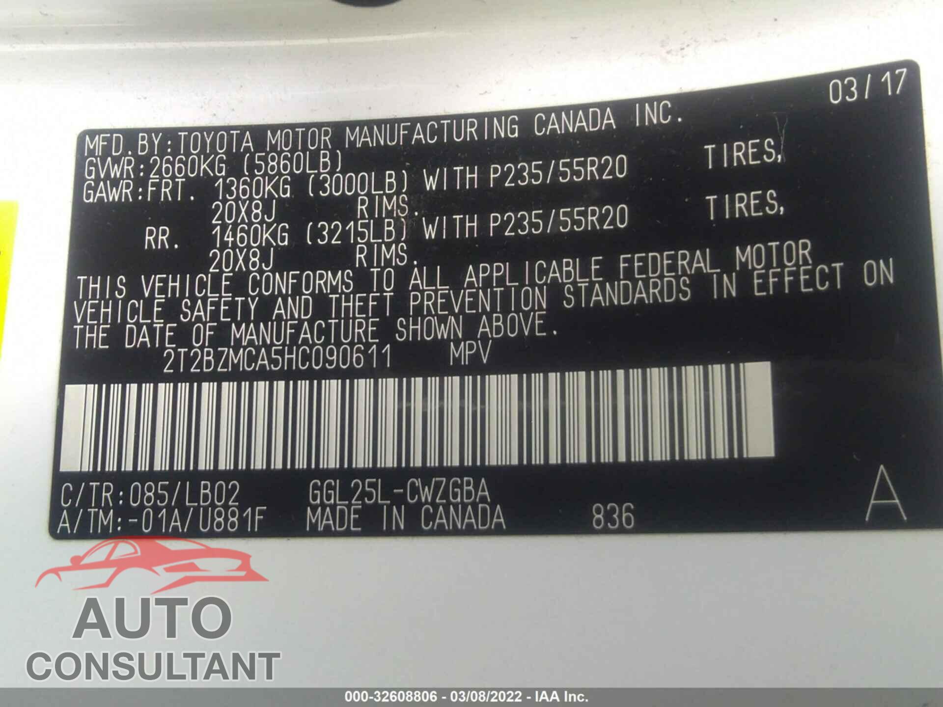 LEXUS RX 2017 - 2T2BZMCA5HC090611