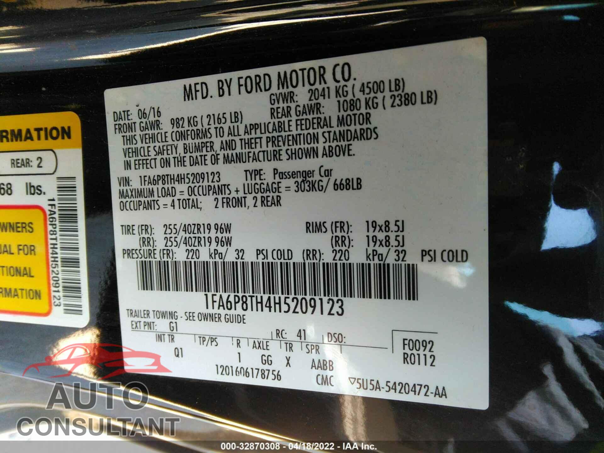 FORD MUSTANG 2017 - 1FA6P8TH4H5209123