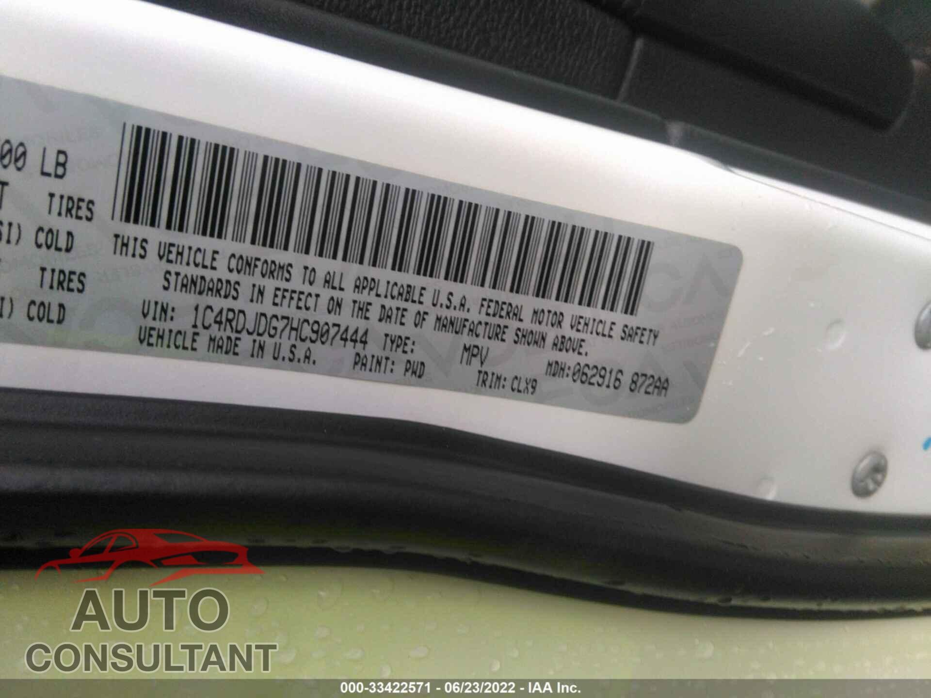 DODGE DURANGO 2017 - 1C4RDJDG7HC907444