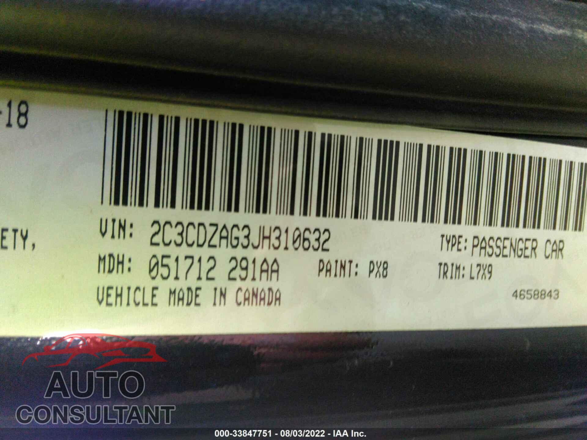 DODGE CHALLENGER 2018 - 2C3CDZAG3JH310632