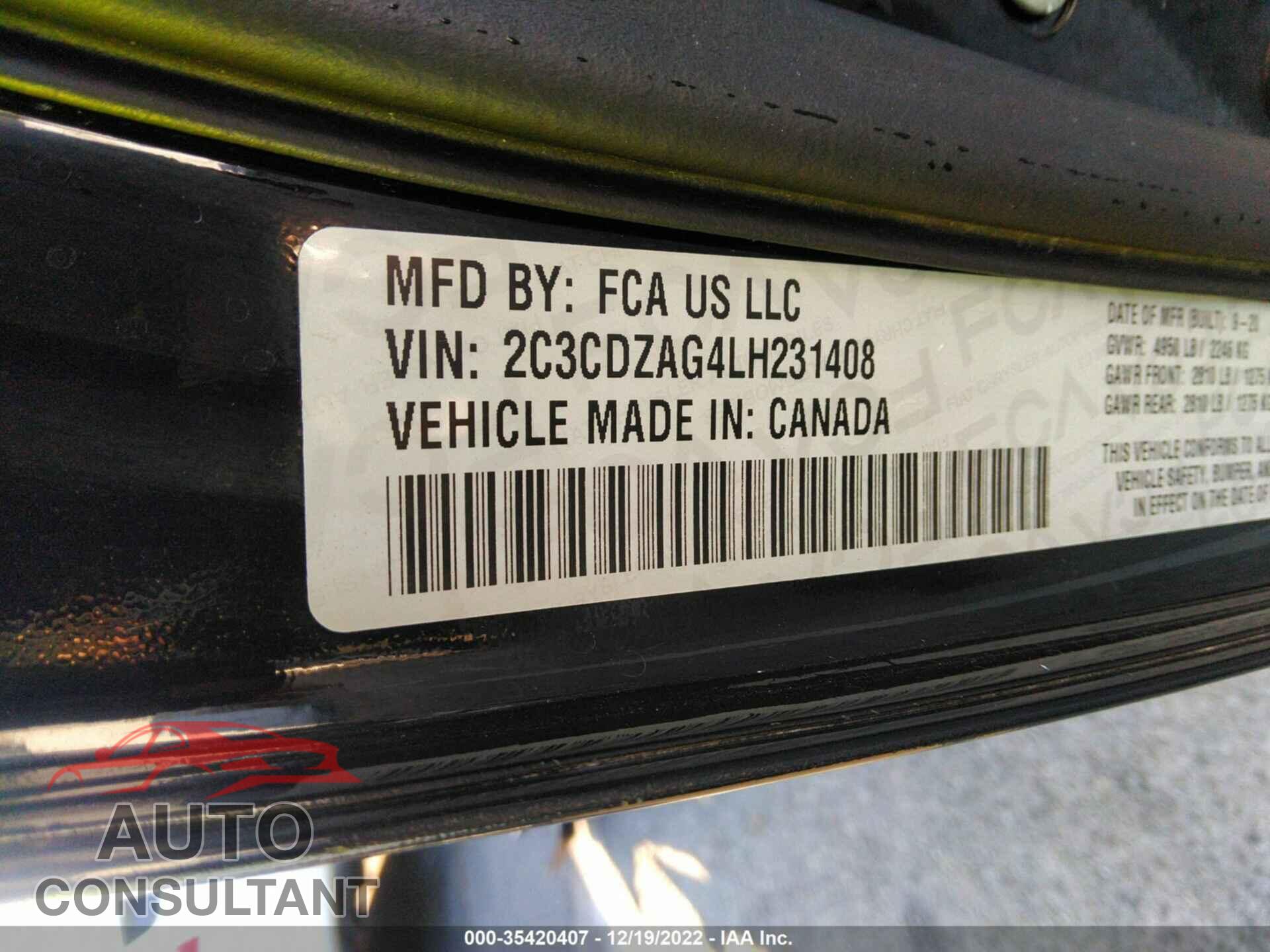 DODGE CHALLENGER 2020 - 2C3CDZAG4LH231408