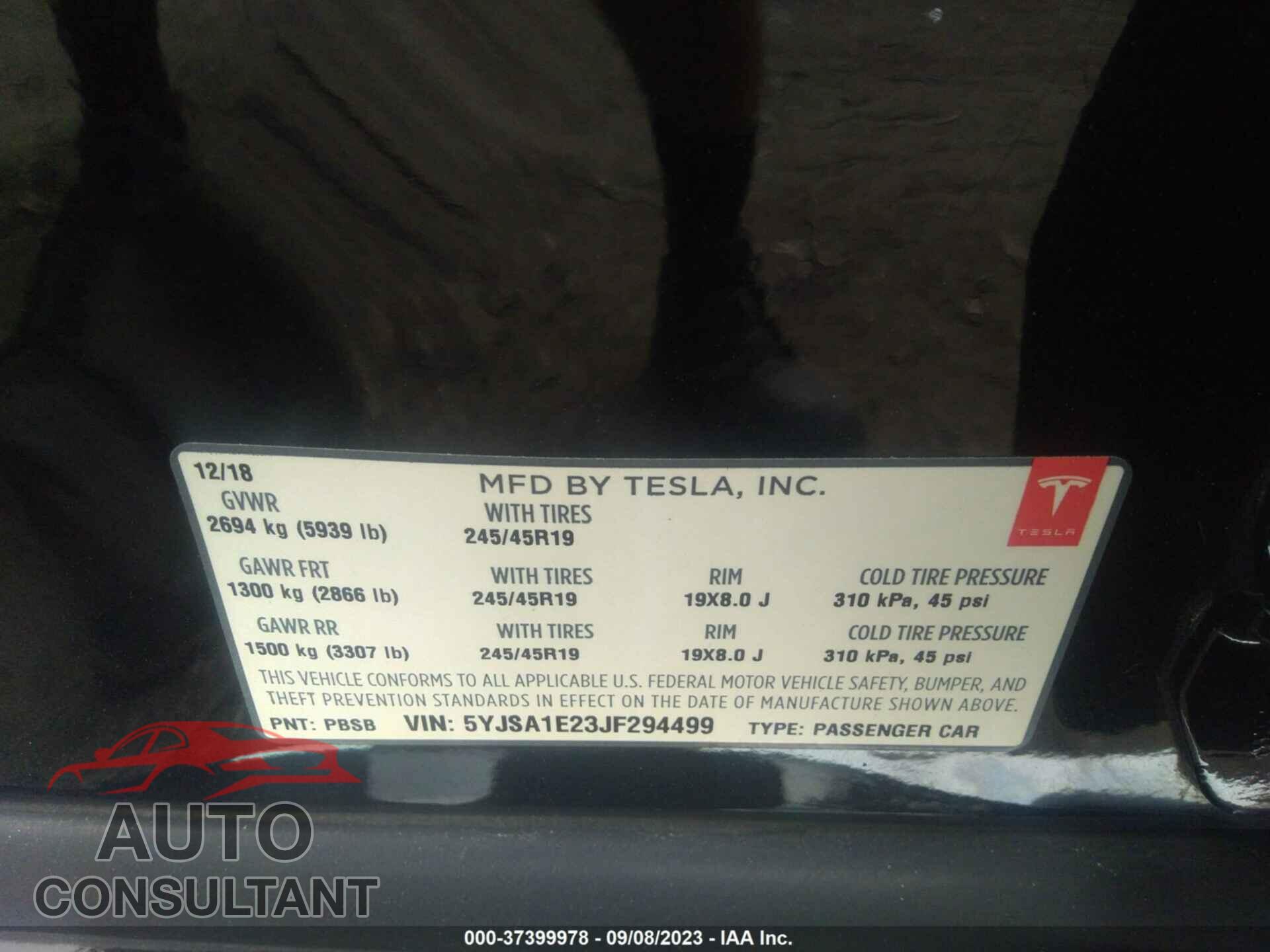TESLA MODEL S 2018 - 5YJSA1E23JF294499