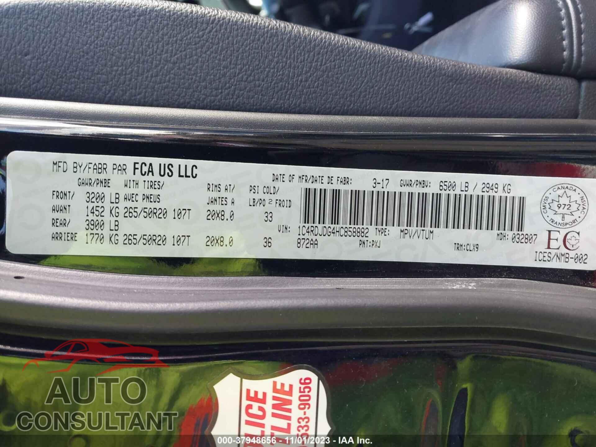 DODGE DURANGO 2017 - 1C4RDJDG4HC858882