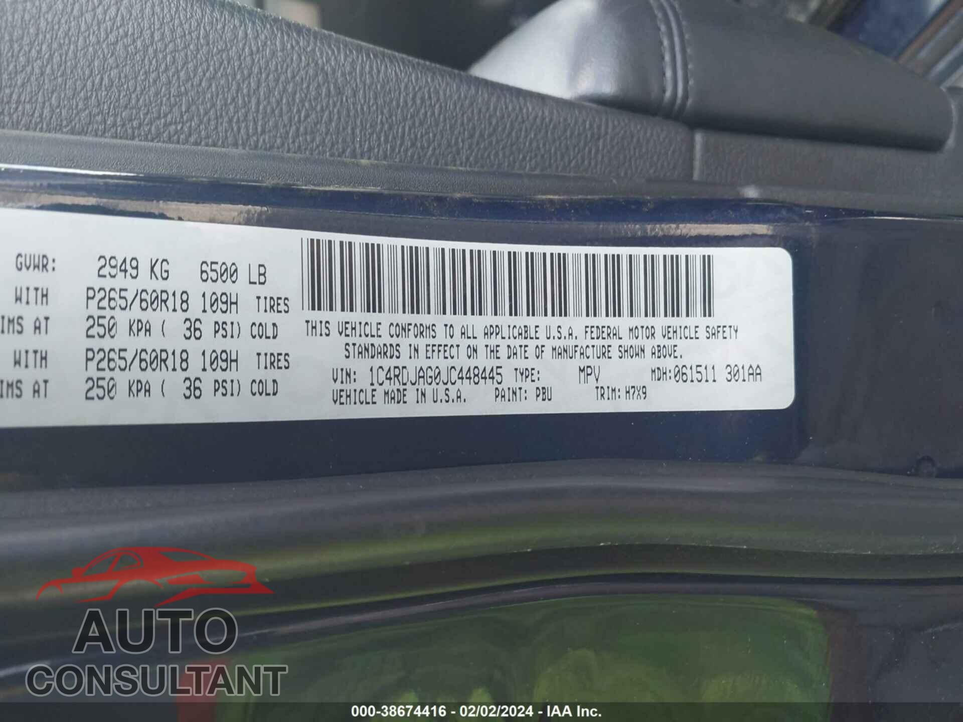 DODGE DURANGO 2018 - 1C4RDJAG0JC448445