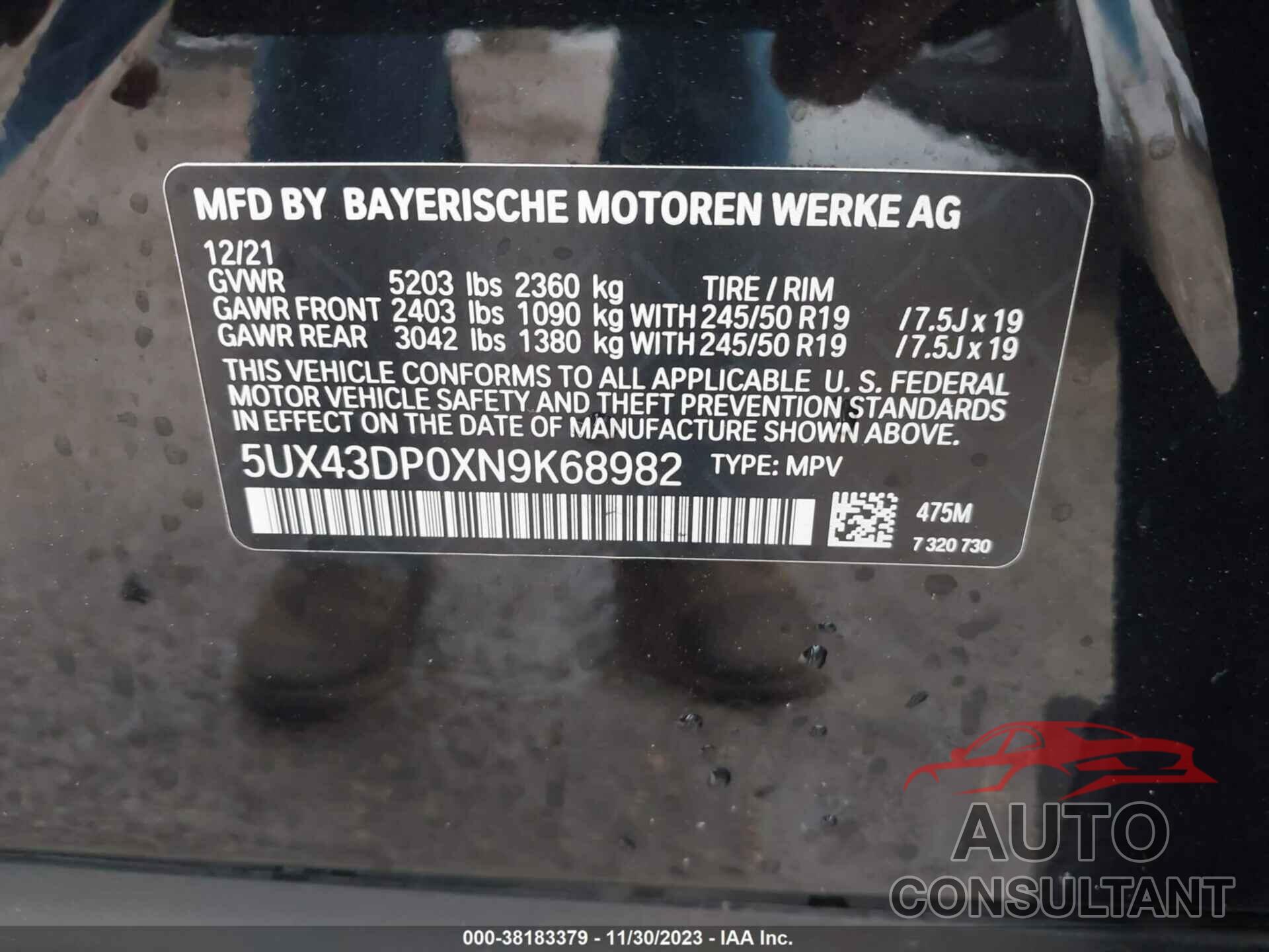 BMW X3 2022 - 5UX43DP0XN9K68982