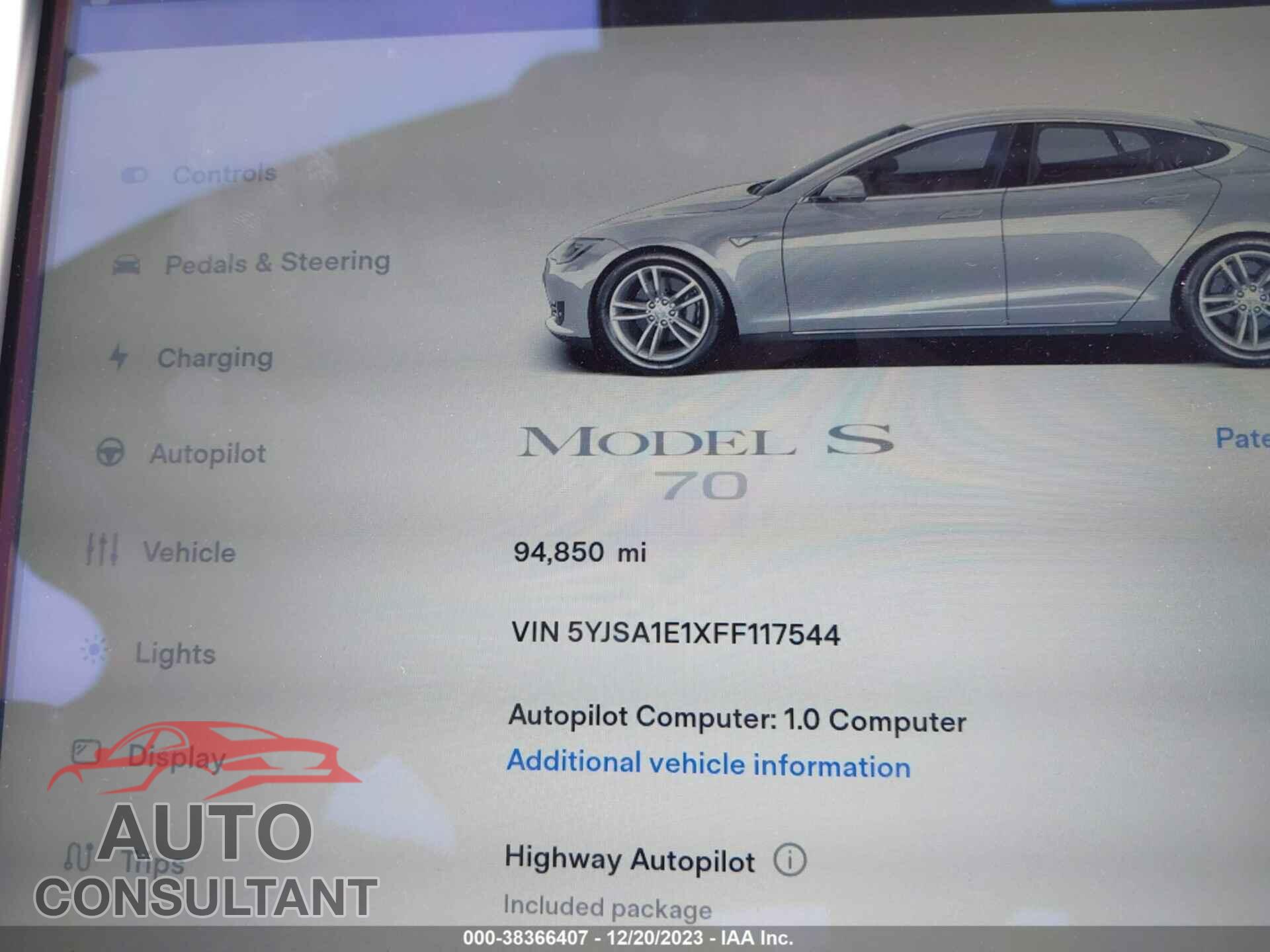 TESLA MODEL S 2015 - 5YJSA1E1XFF117544