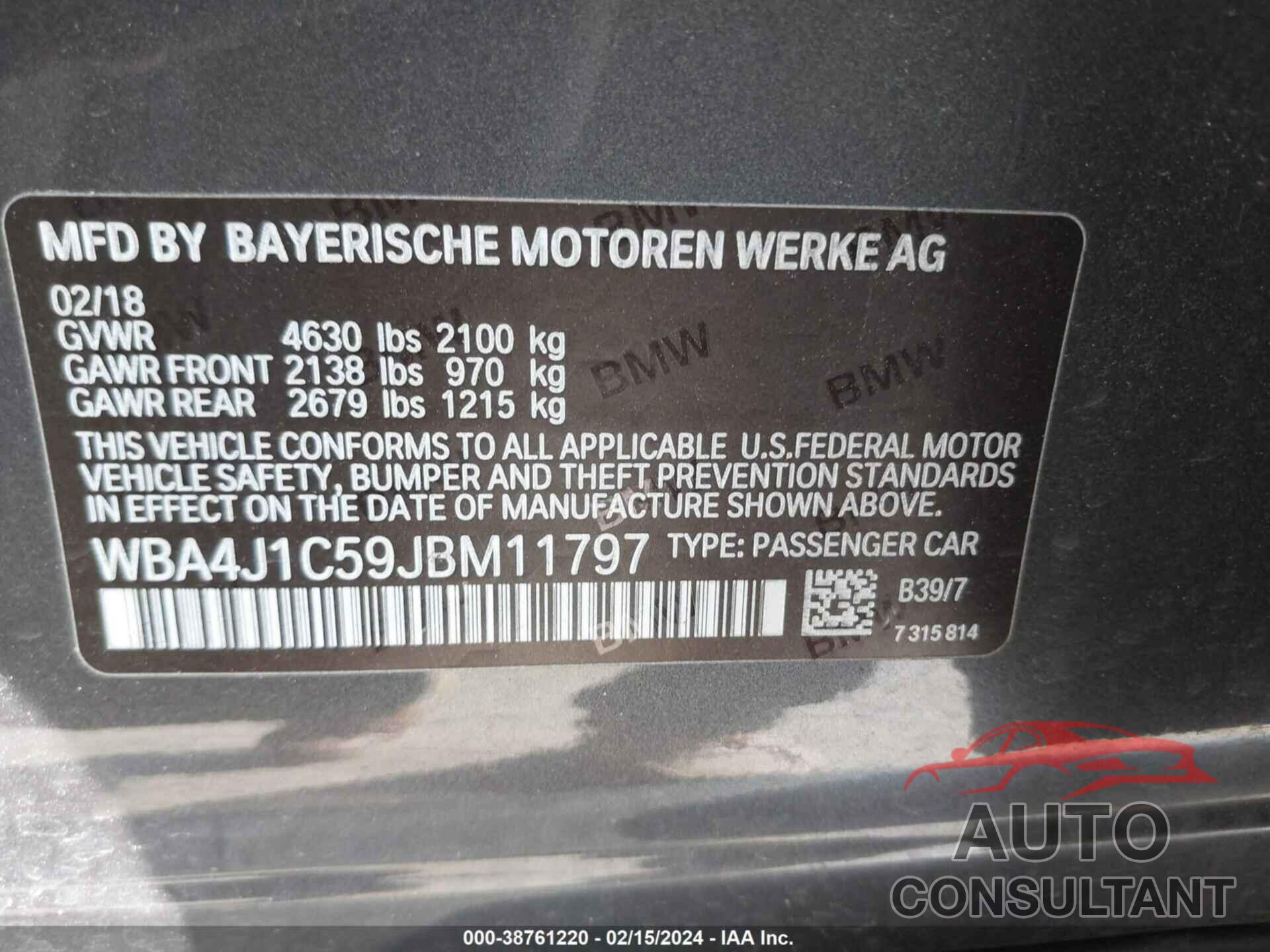 BMW 430I 2018 - WBA4J1C59JBM11797