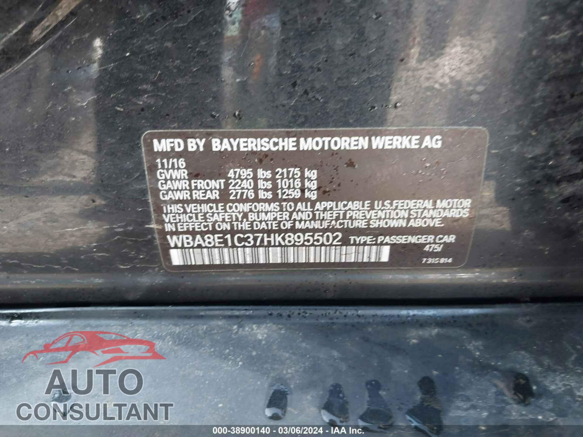BMW 330E 2017 - WBA8E1C37HK895502