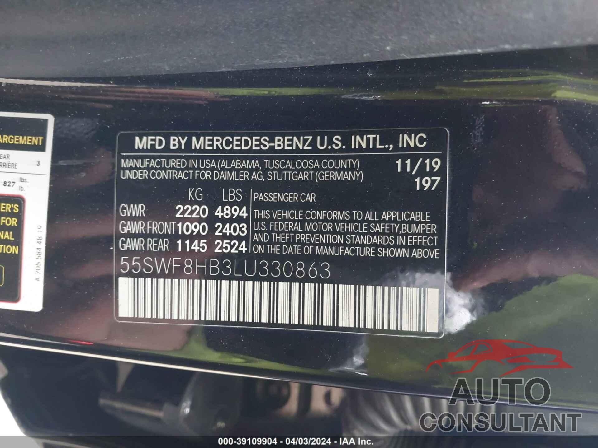 MERCEDES-BENZ AMG C 63 2020 - 55SWF8HB3LU330863