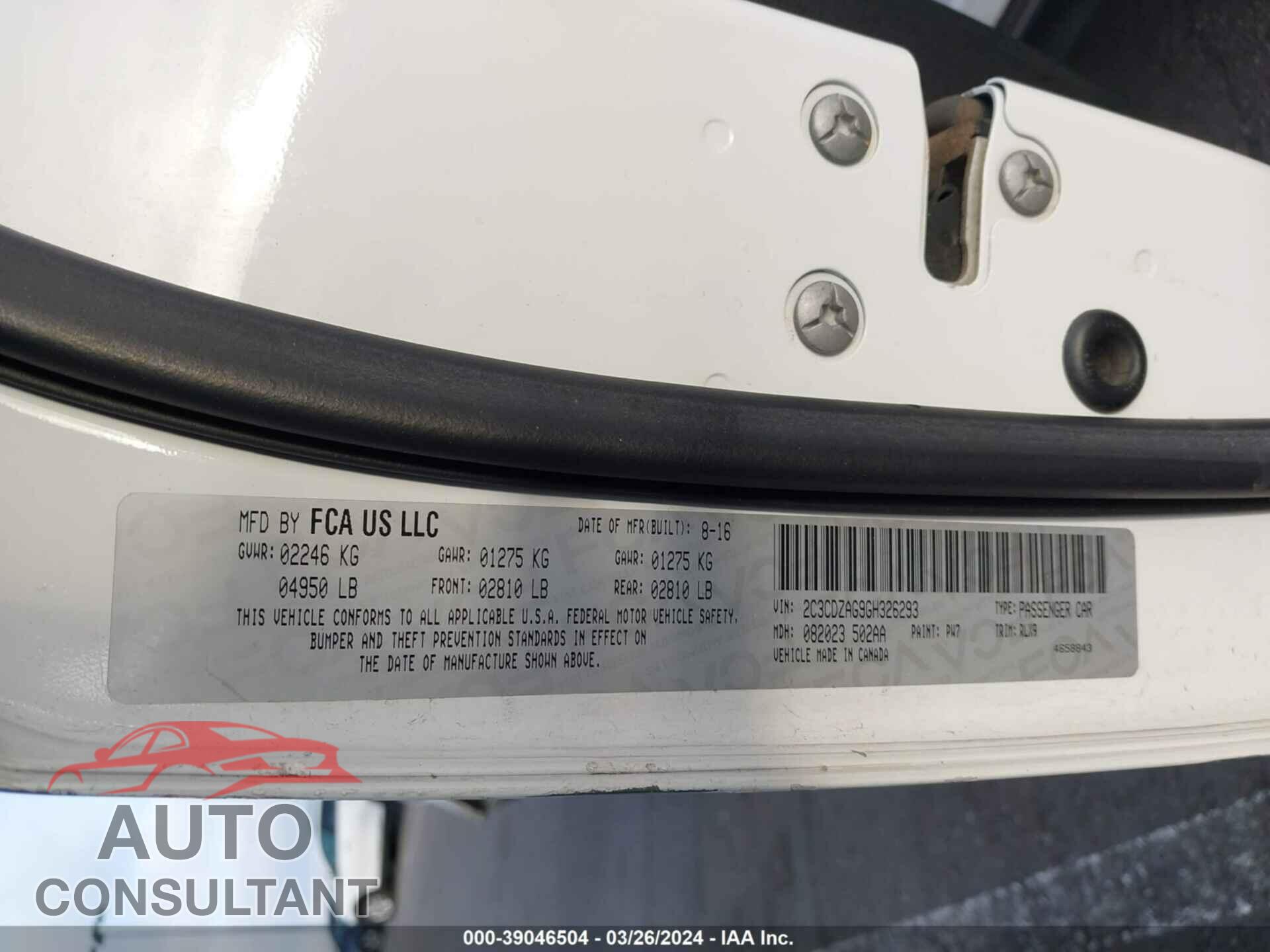 DODGE CHALLENGER 2016 - 2C3CDZAG9GH326293