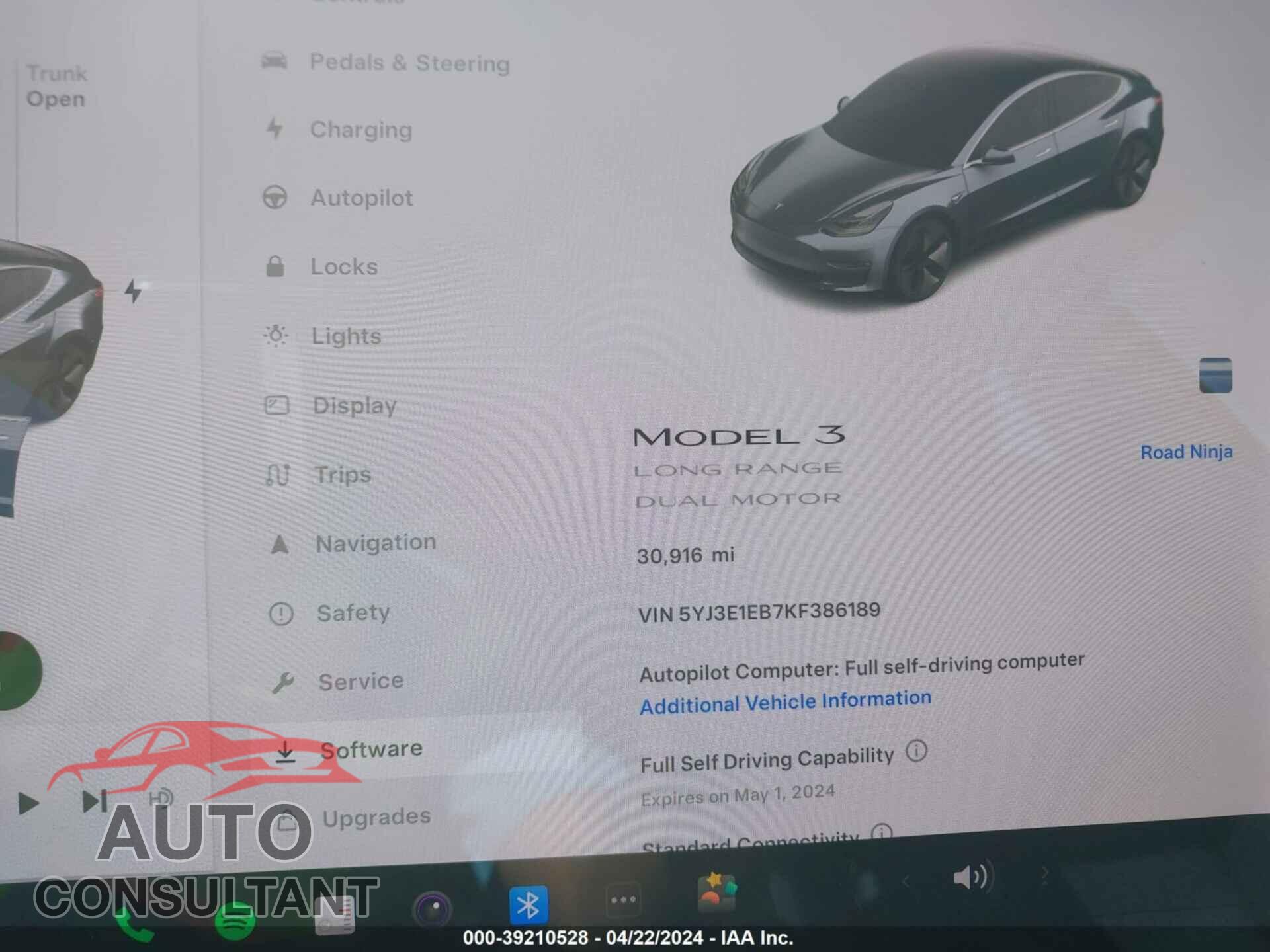 TESLA MODEL 3 2019 - 5YJ3E1EB7KF386189