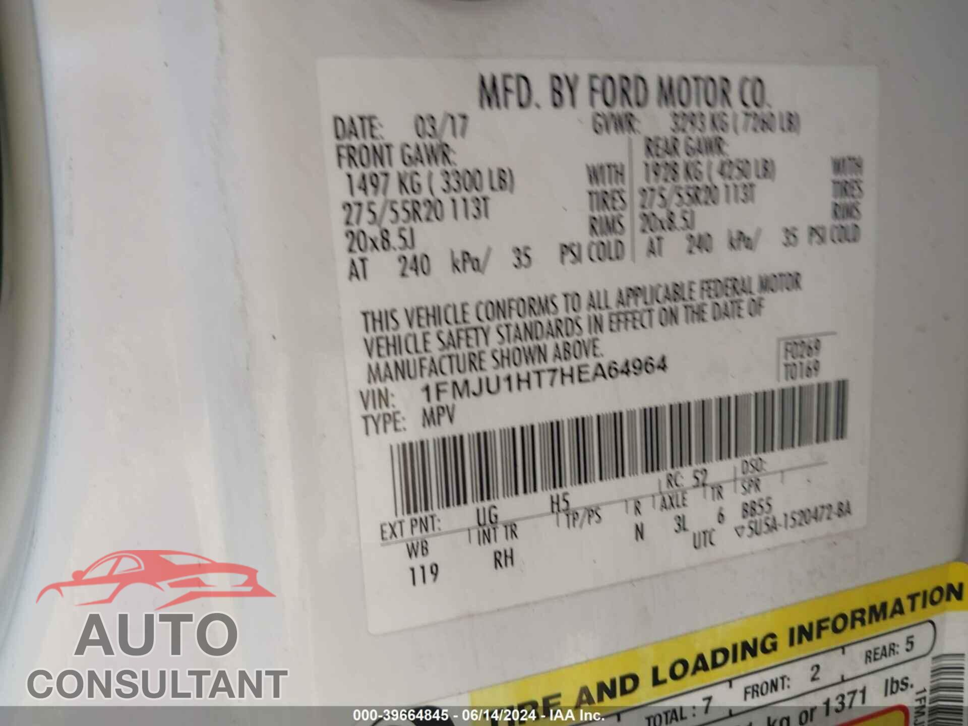 FORD EXPEDITION 2017 - 1FMJU1HT7HEA64964