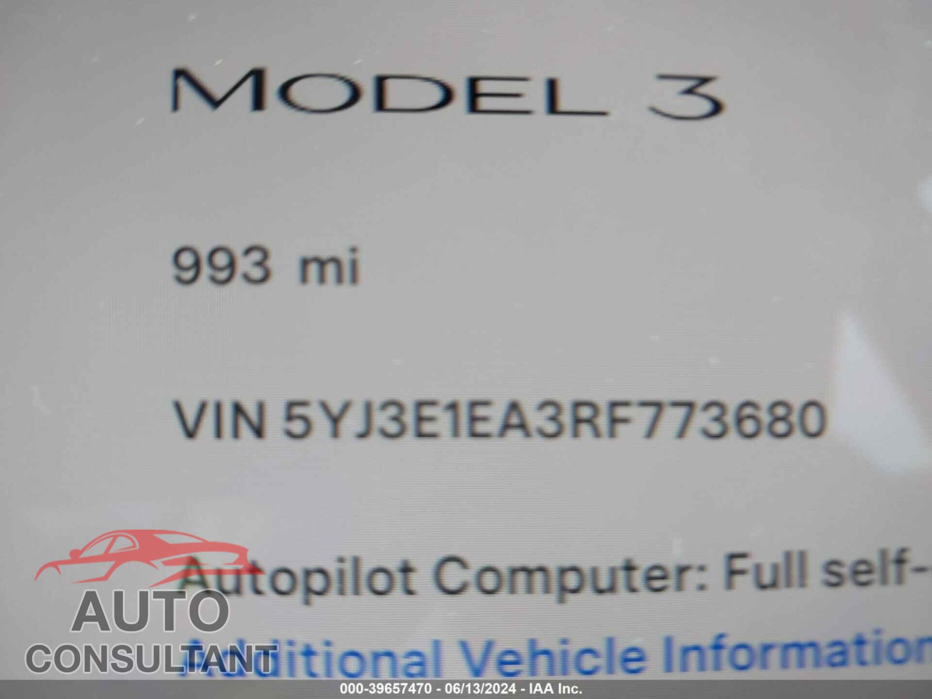 TESLA MODEL 3 2024 - 5YJ3E1EA3RF773680