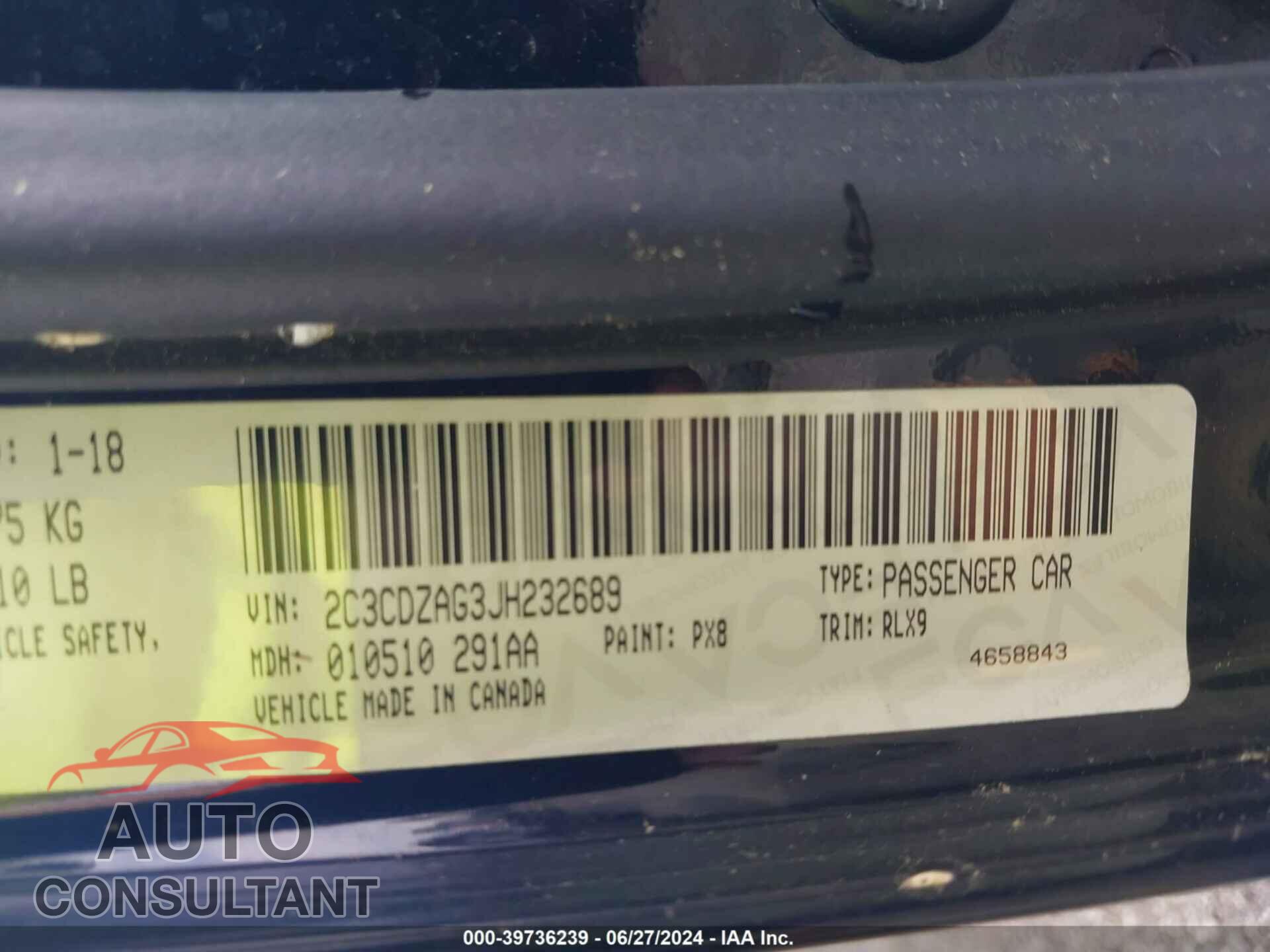 DODGE CHALLENGER 2018 - 2C3CDZAG3JH232689