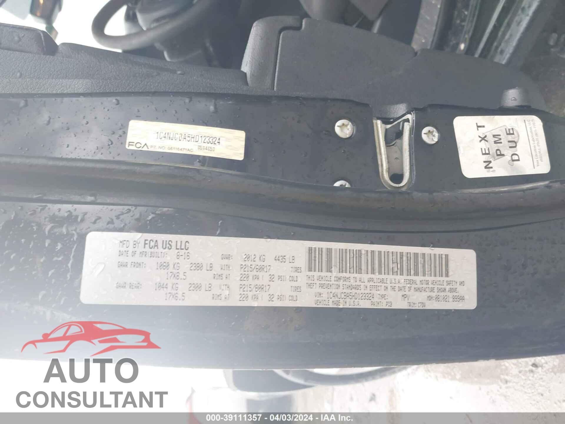 JEEP COMPASS 2017 - 1C4NJCBA5HD123324