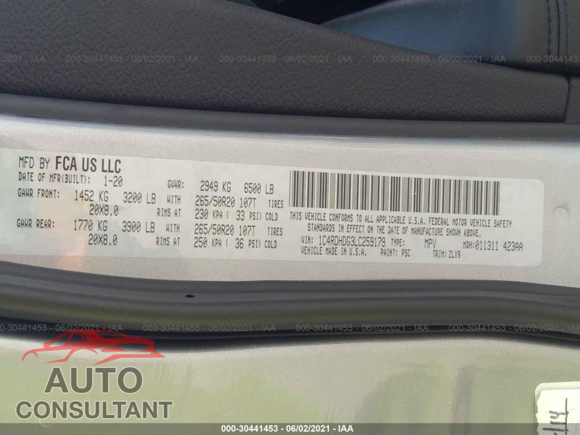 DODGE DURANGO 2020 - 1C4RDHDG3LC259179