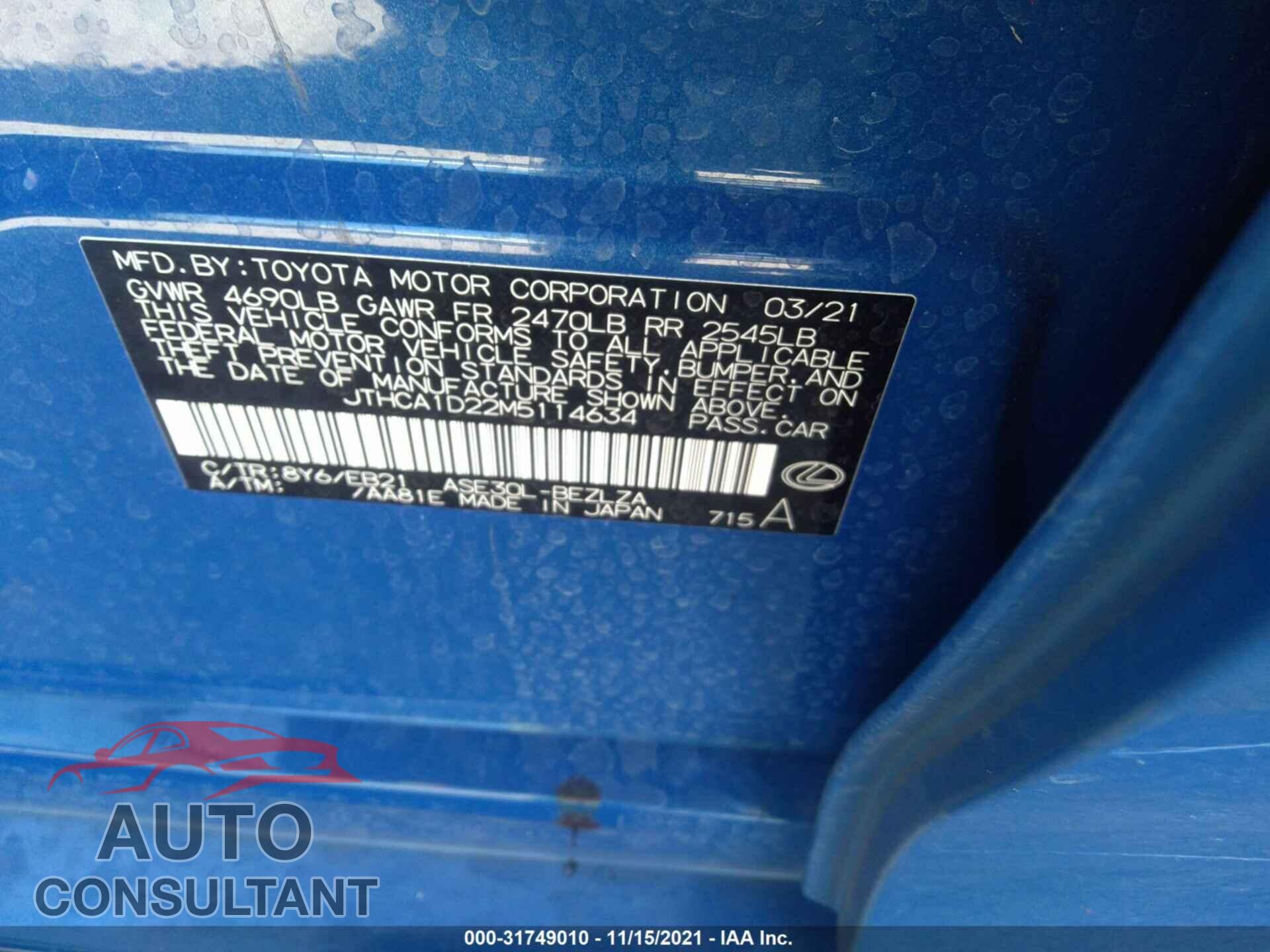 LEXUS IS 2021 - JTHCA1D22M5114634