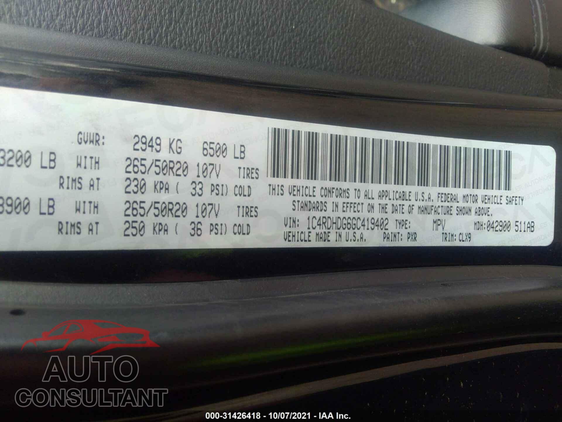DODGE DURANGO 2016 - 1C4RDHDG6GC419402