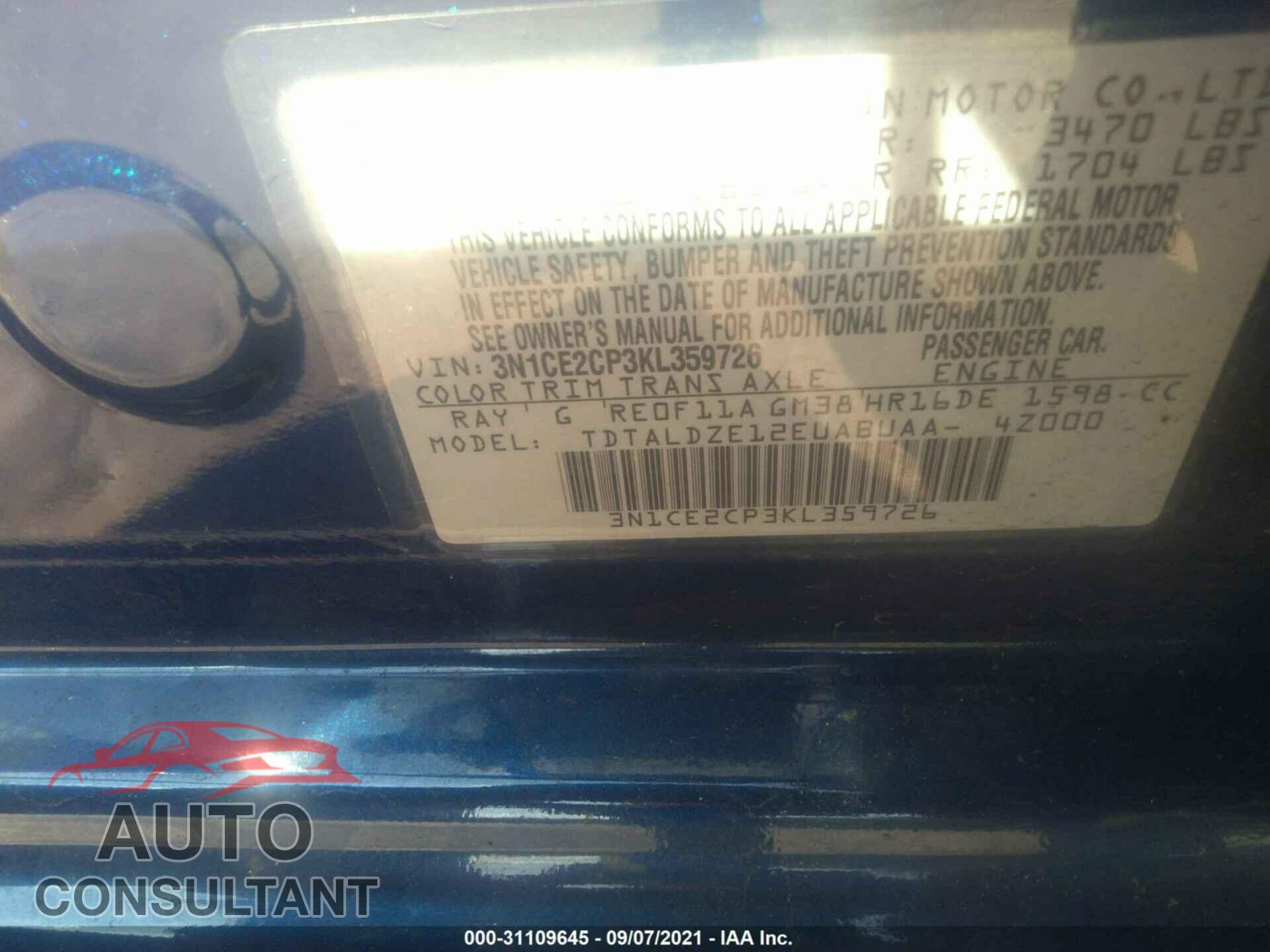 NISSAN VERSA NOTE 2019 - 3N1CE2CP3KL359726