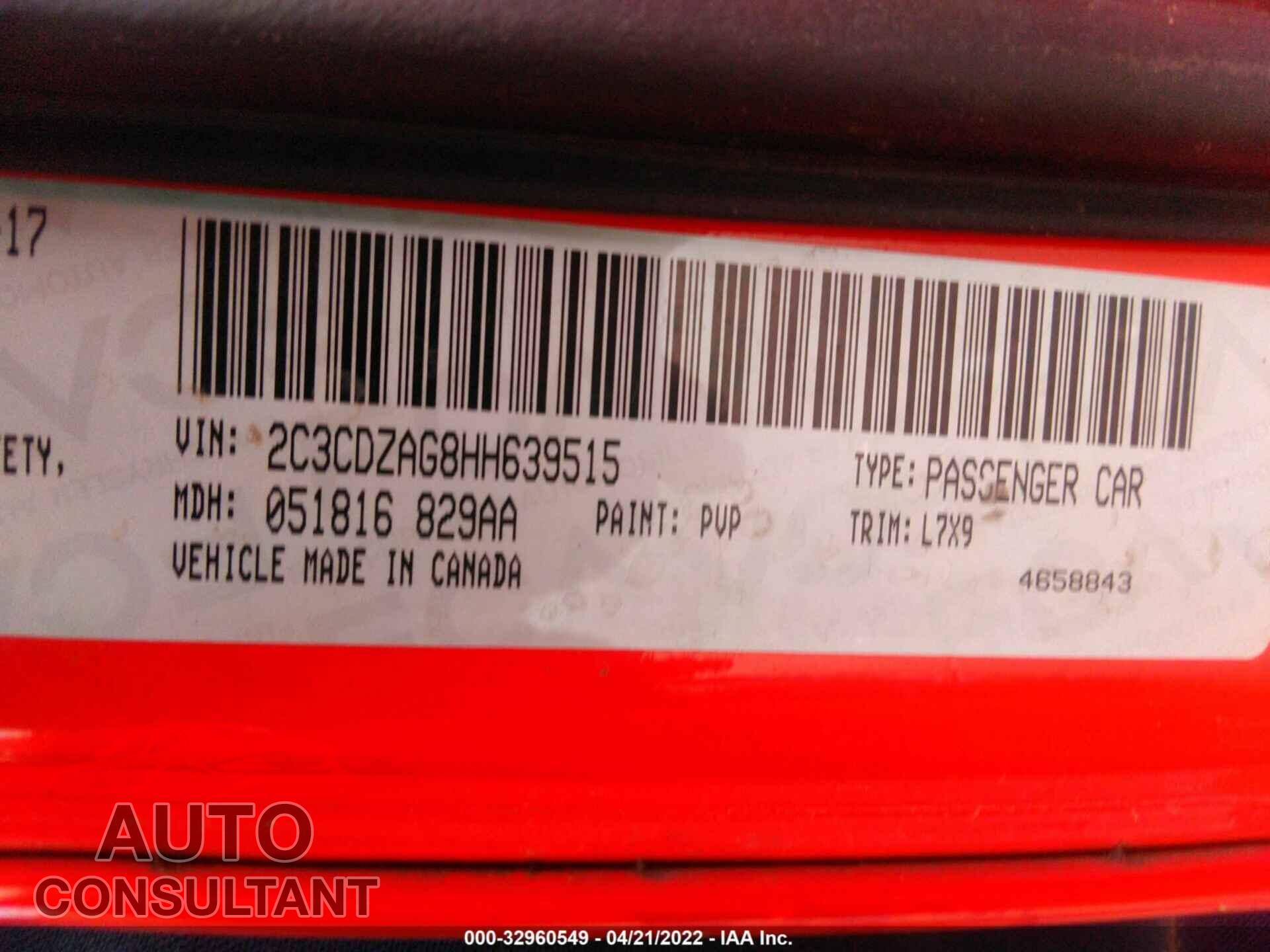 DODGE CHALLENGER 2017 - 2C3CDZAG8HH639515
