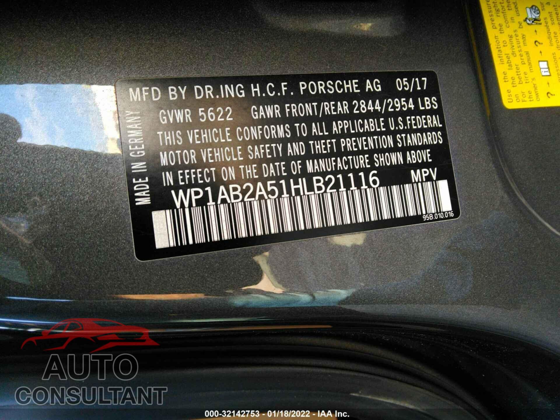 PORSCHE MACAN 2017 - WP1AB2A51HLB21116