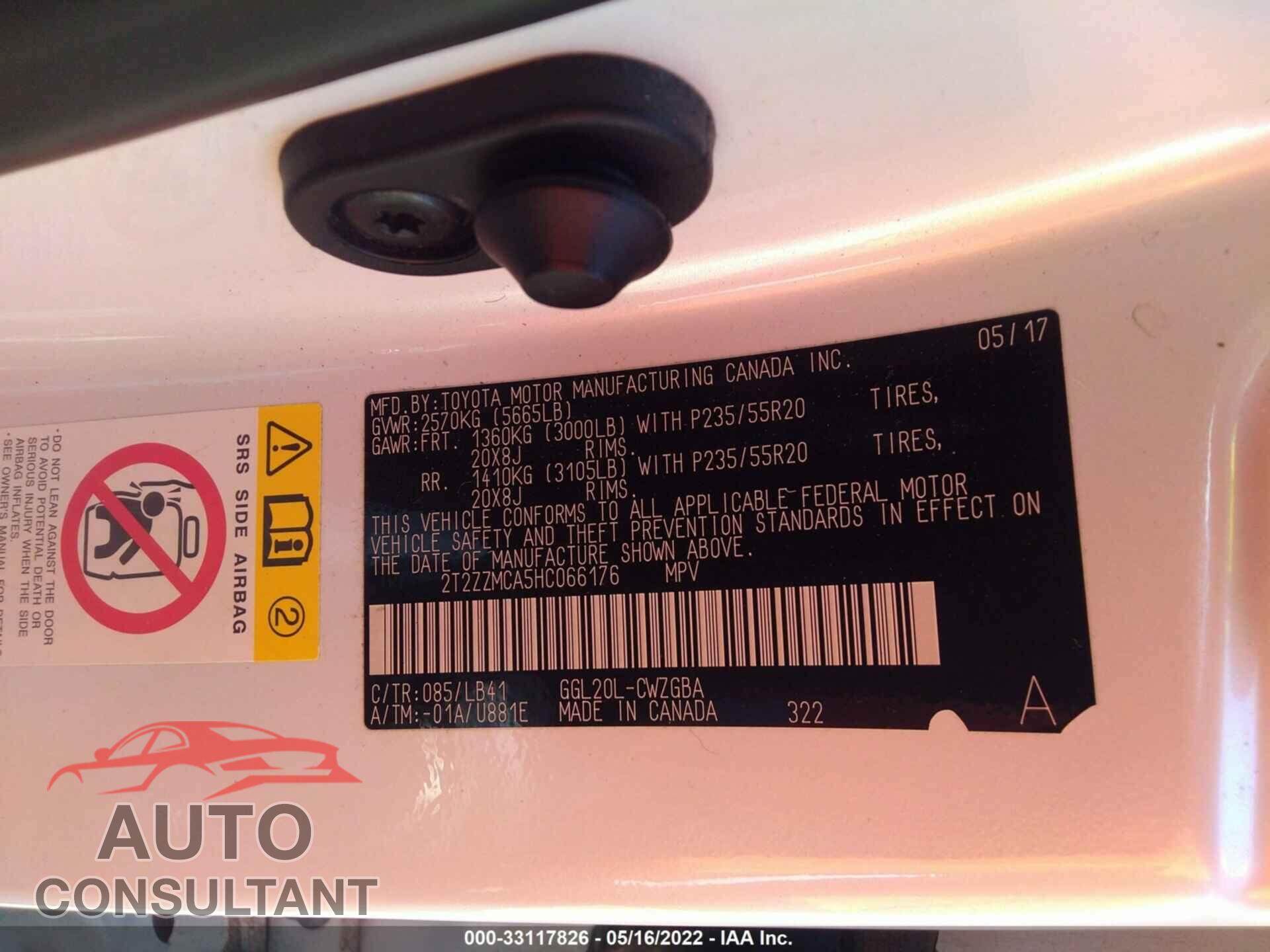 LEXUS RX 2017 - 2T2ZZMCA5HC066176