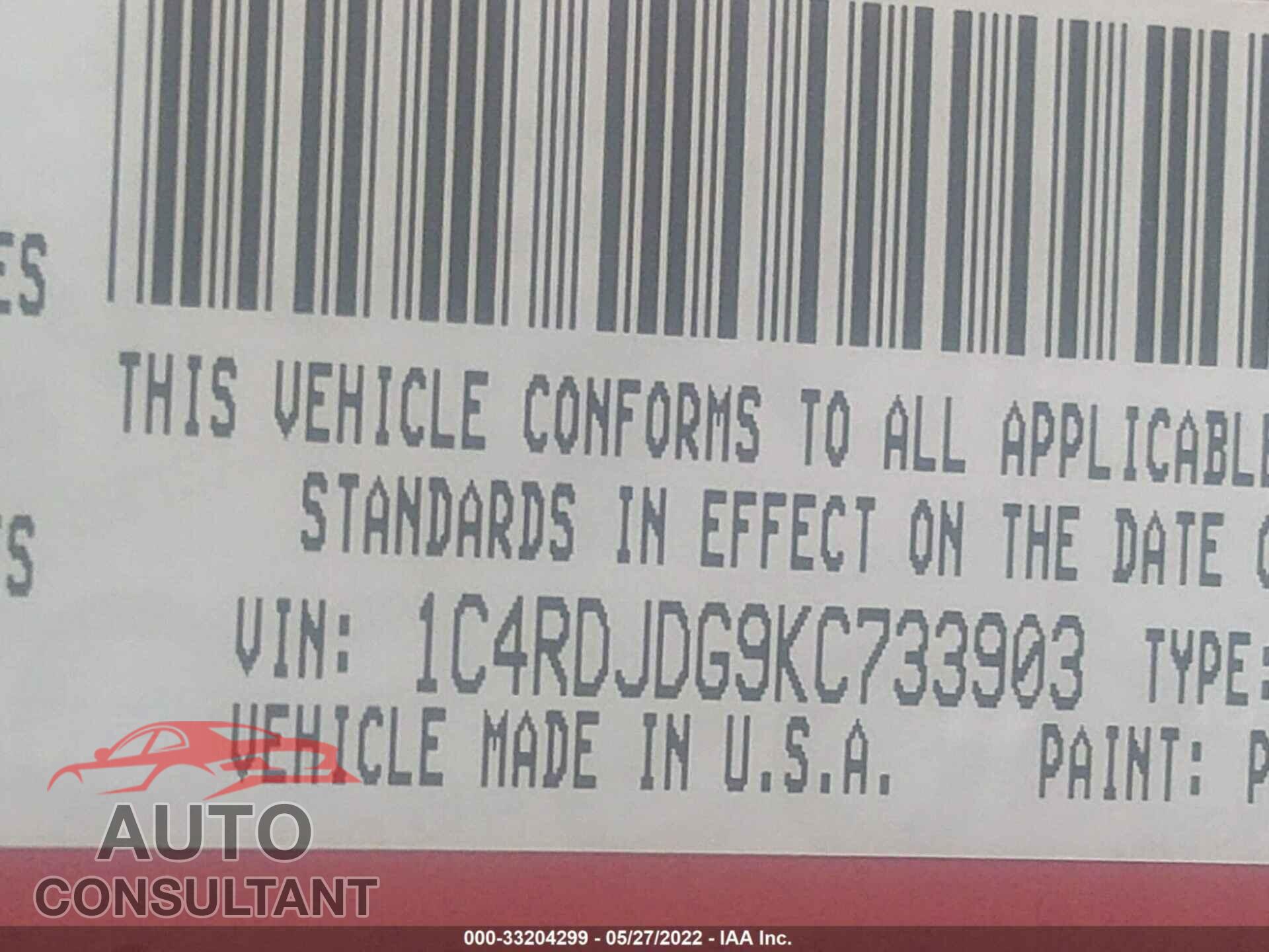 DODGE DURANGO 2019 - 1C4RDJDG9KC733903