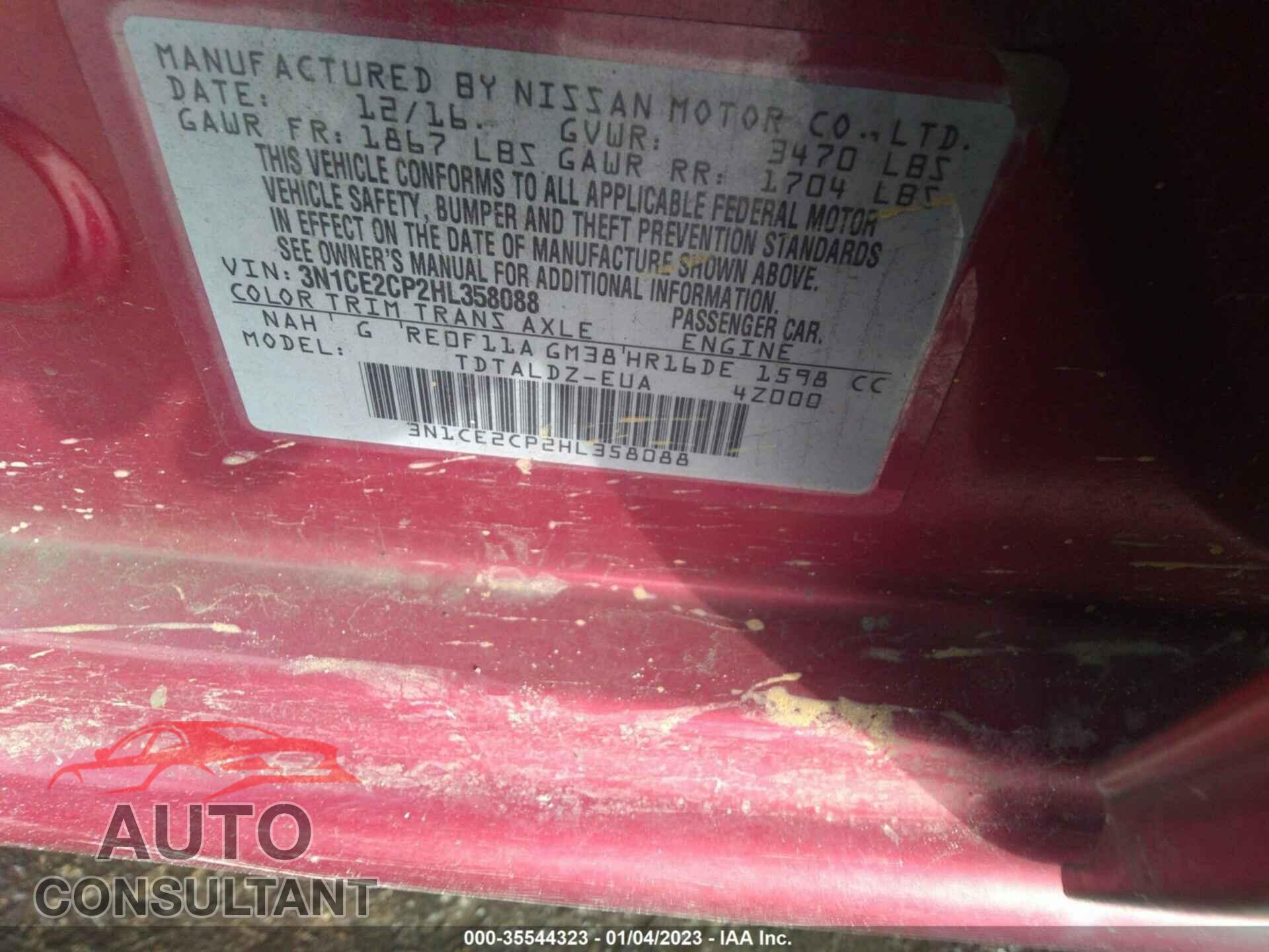 NISSAN VERSA NOTE 2017 - 3N1CE2CP2HL358088