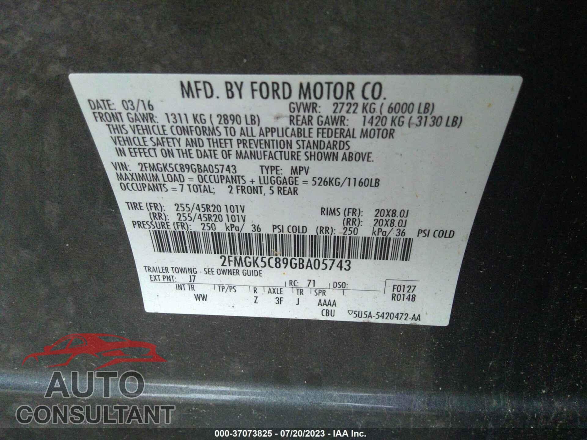 FORD FLEX 2016 - 2FMGK5C89GBA05743