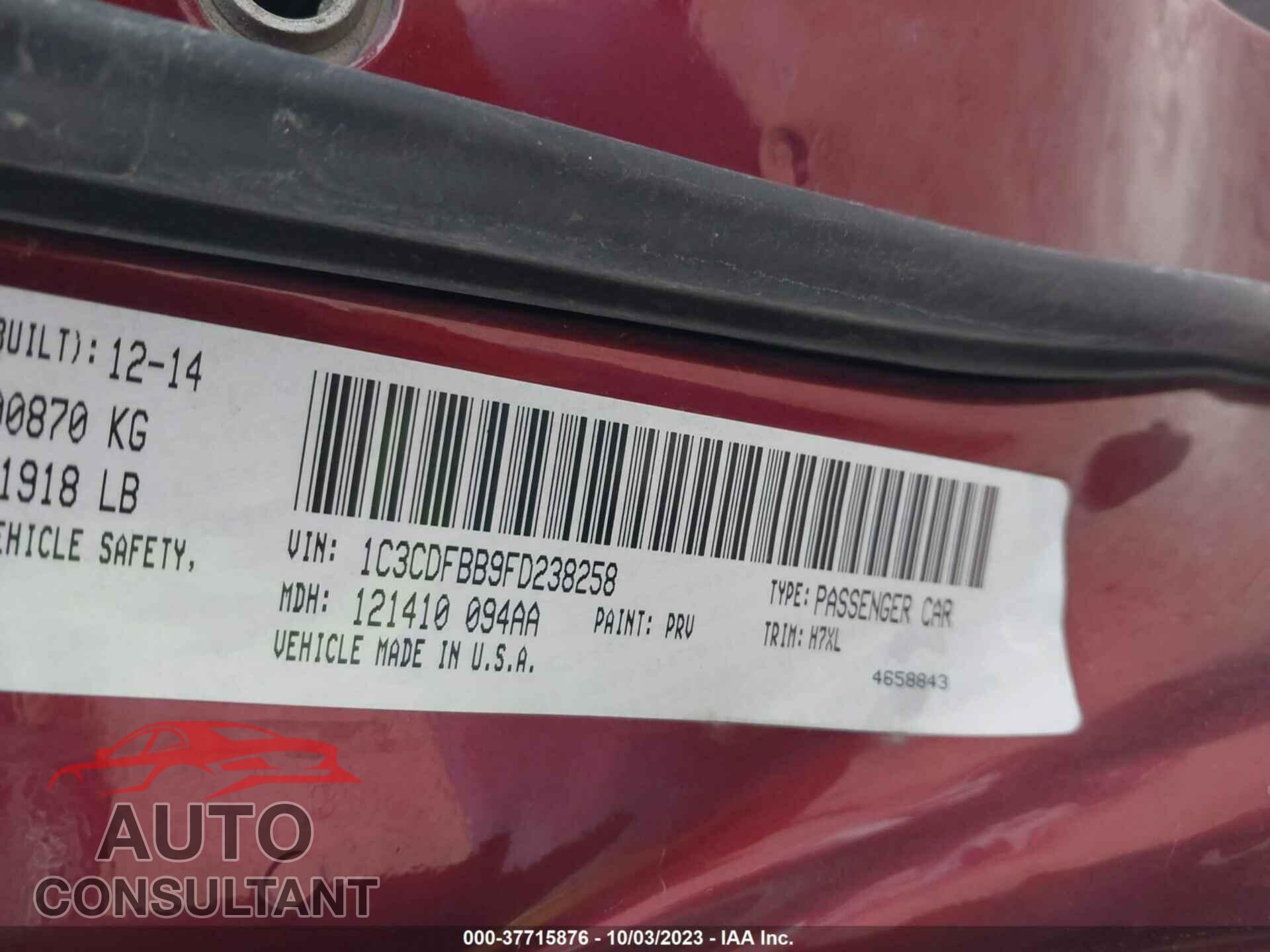 DODGE DART 2015 - 1C3CDFBB9FD238258