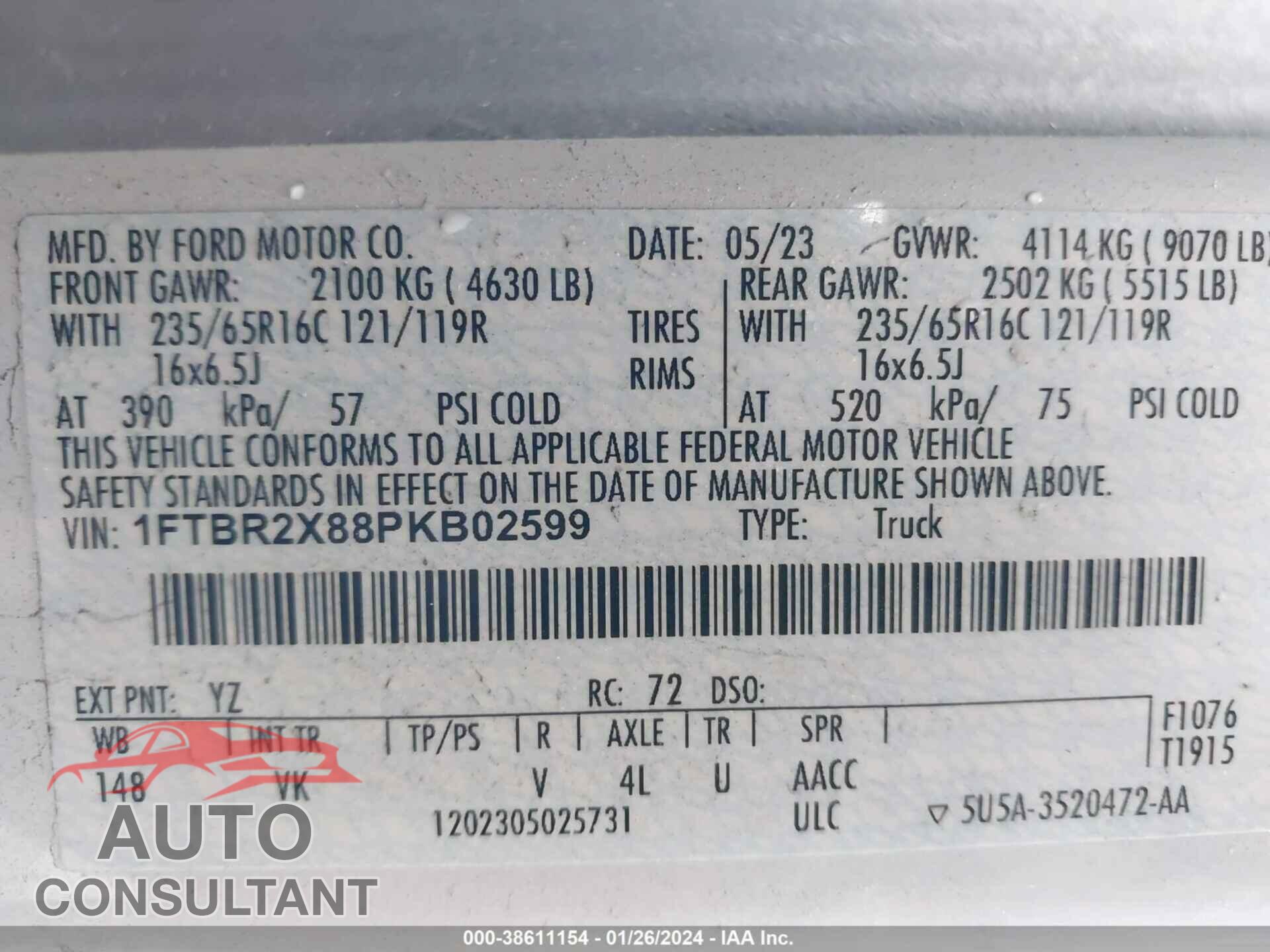FORD TRANSIT 2023 - 1FTBR2X88PKB02599