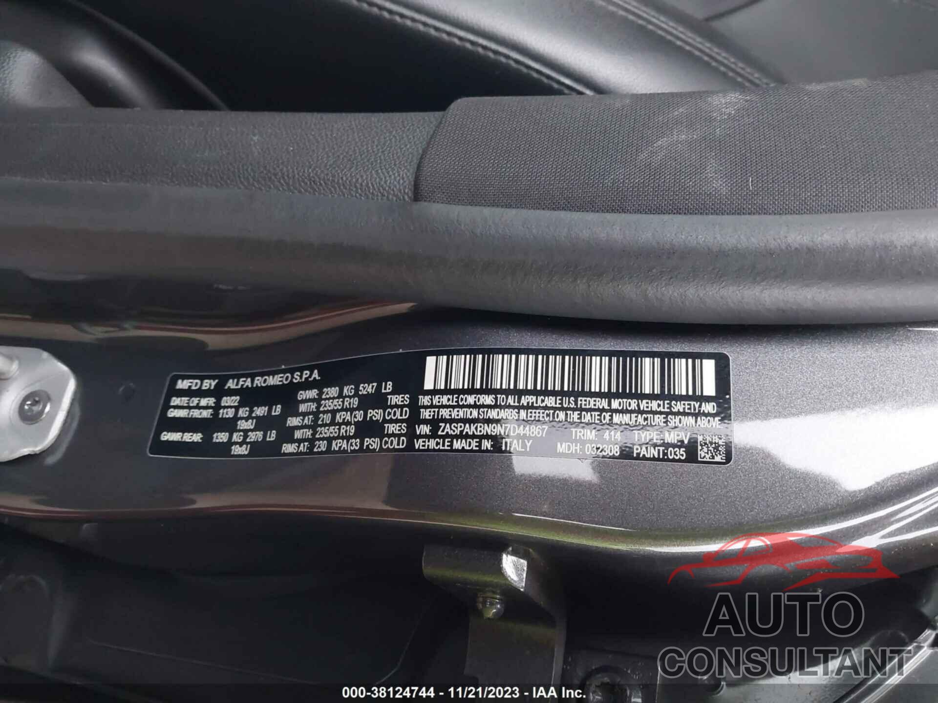 ALFA ROMEO STELVIO 2022 - ZASPAKBN9N7D44867