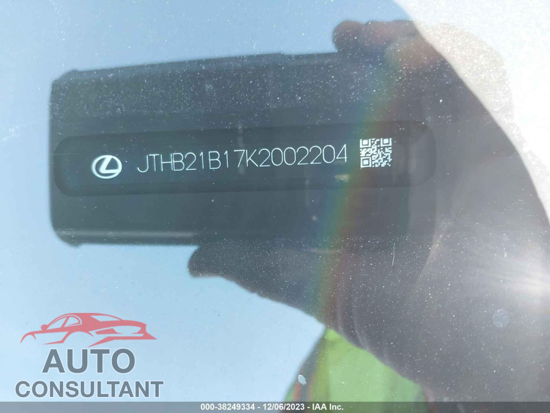 LEXUS ES 2019 - JTHB21B17K2002204