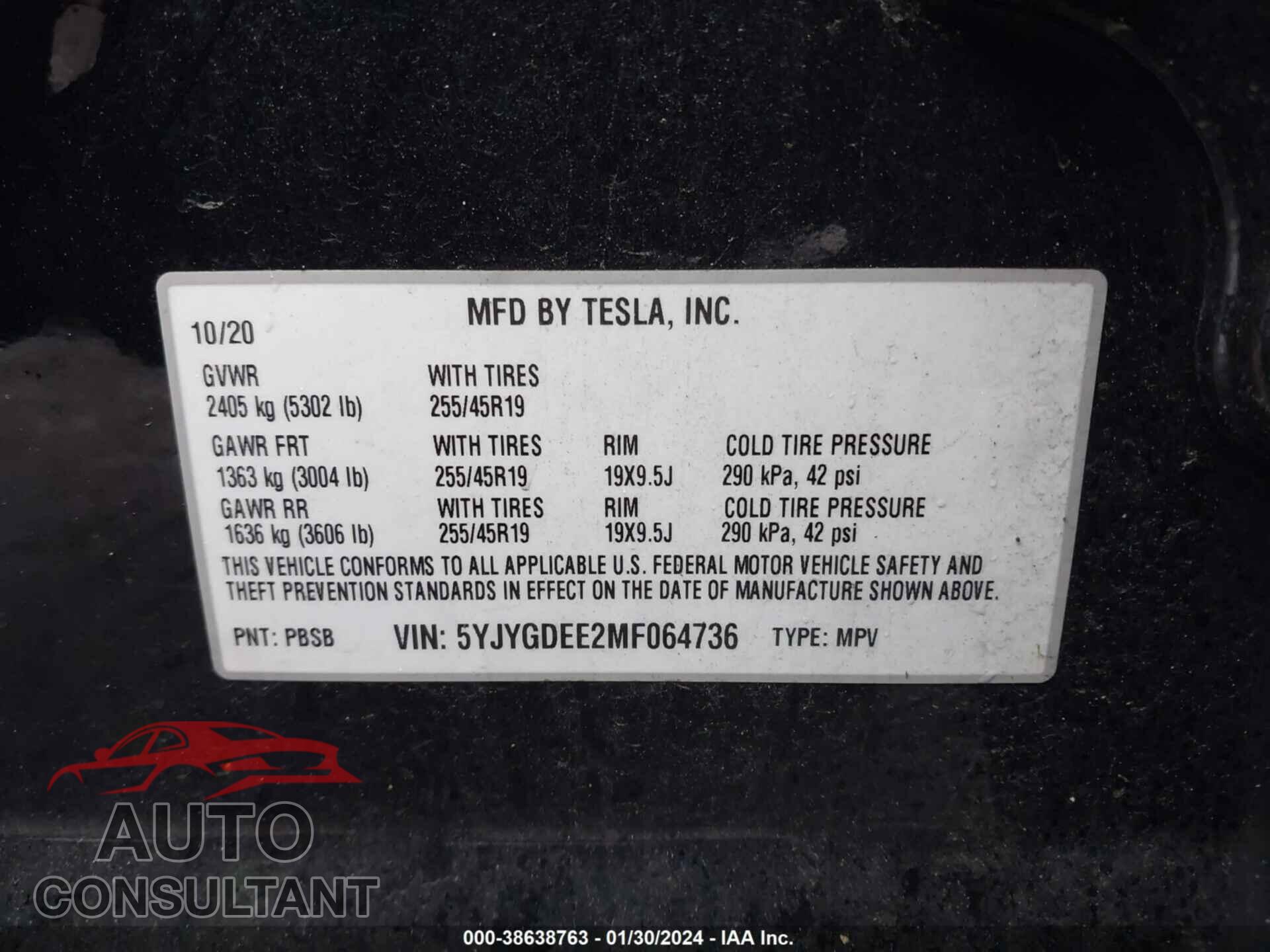 TESLA MODEL Y 2021 - 5YJYGDEE2MF064736