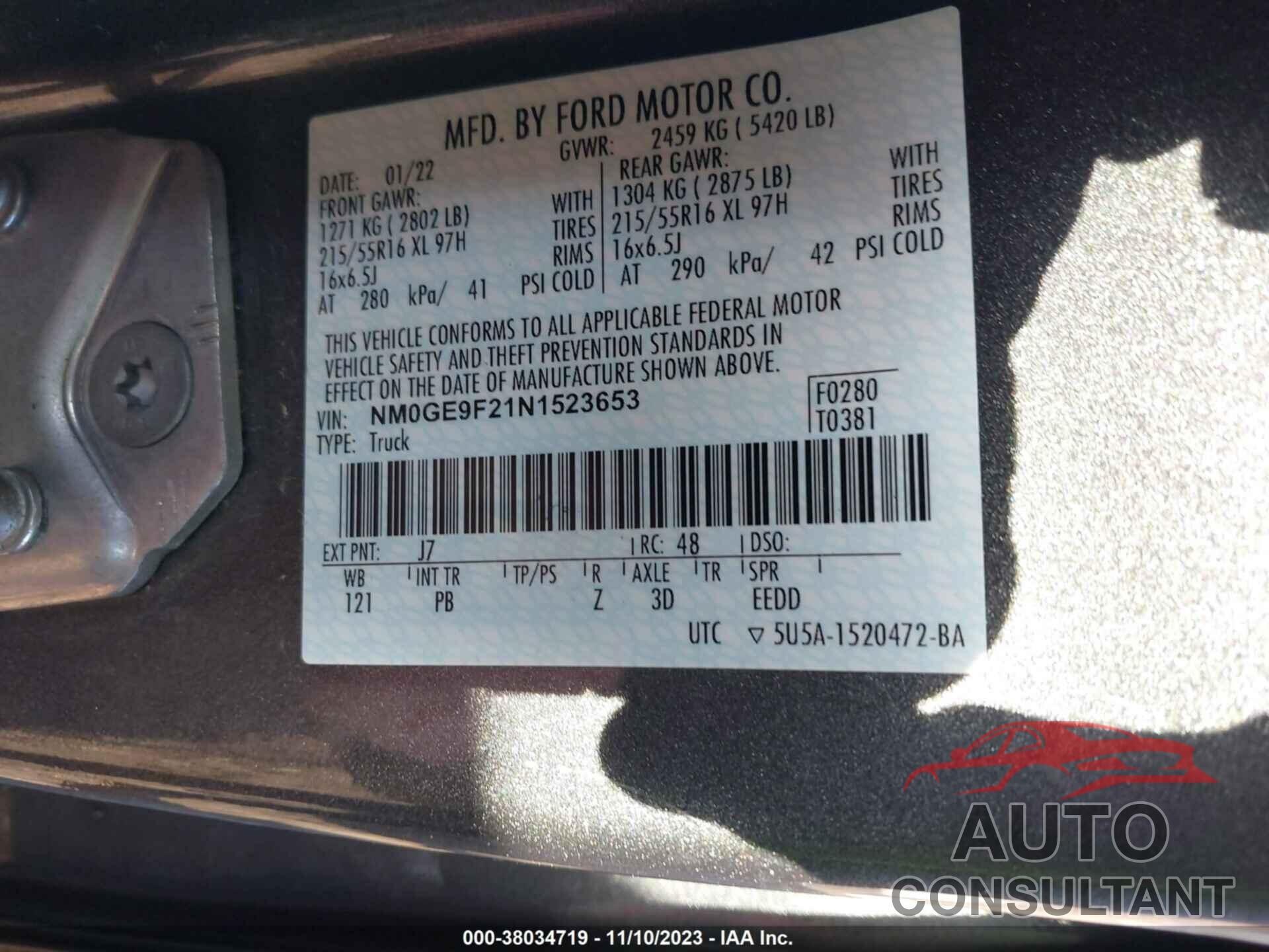 FORD TRANSIT CONNECT 2022 - NM0GE9F21N1523653