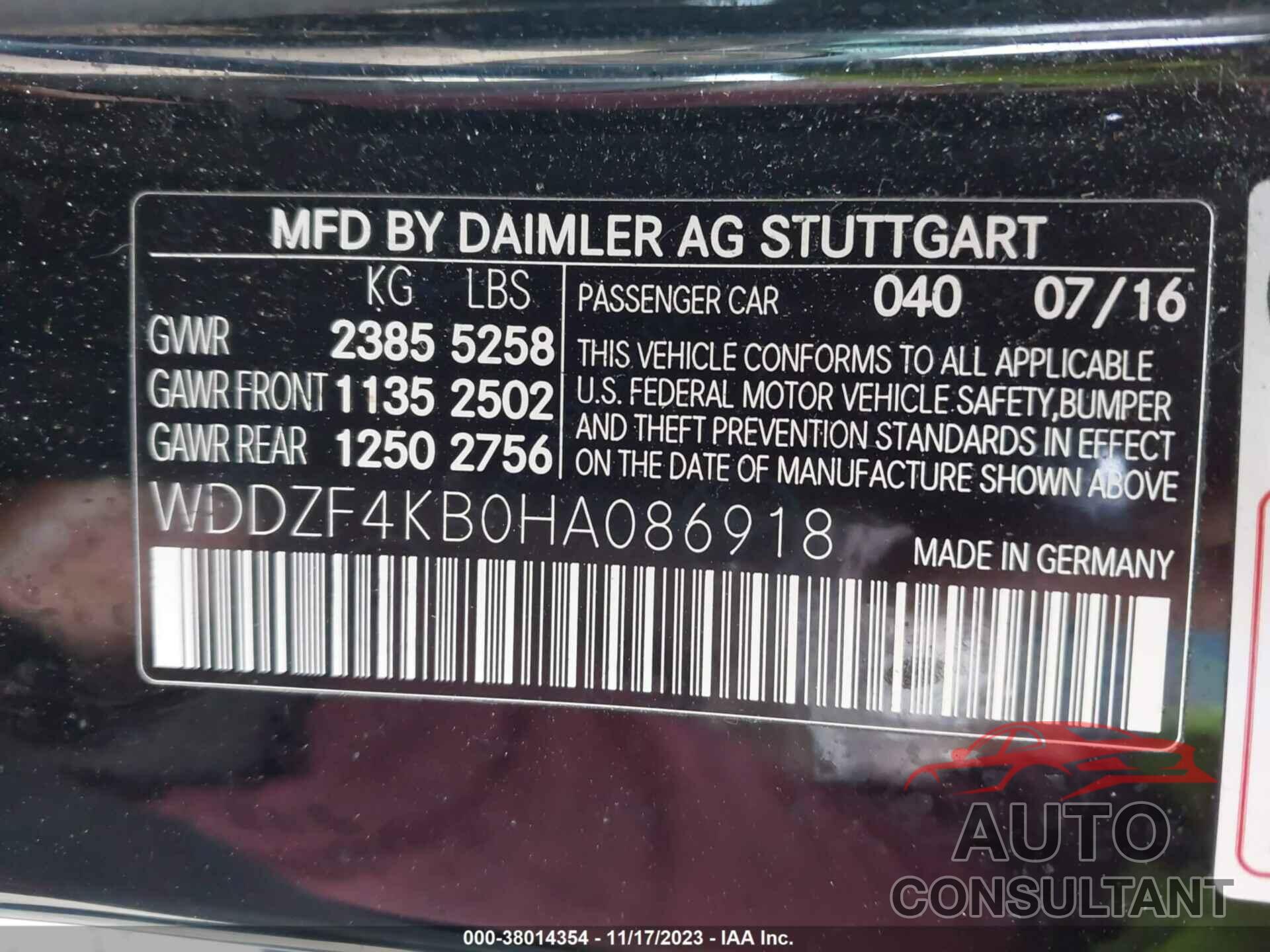 MERCEDES-BENZ E 300 2017 - WDDZF4KB0HA086918