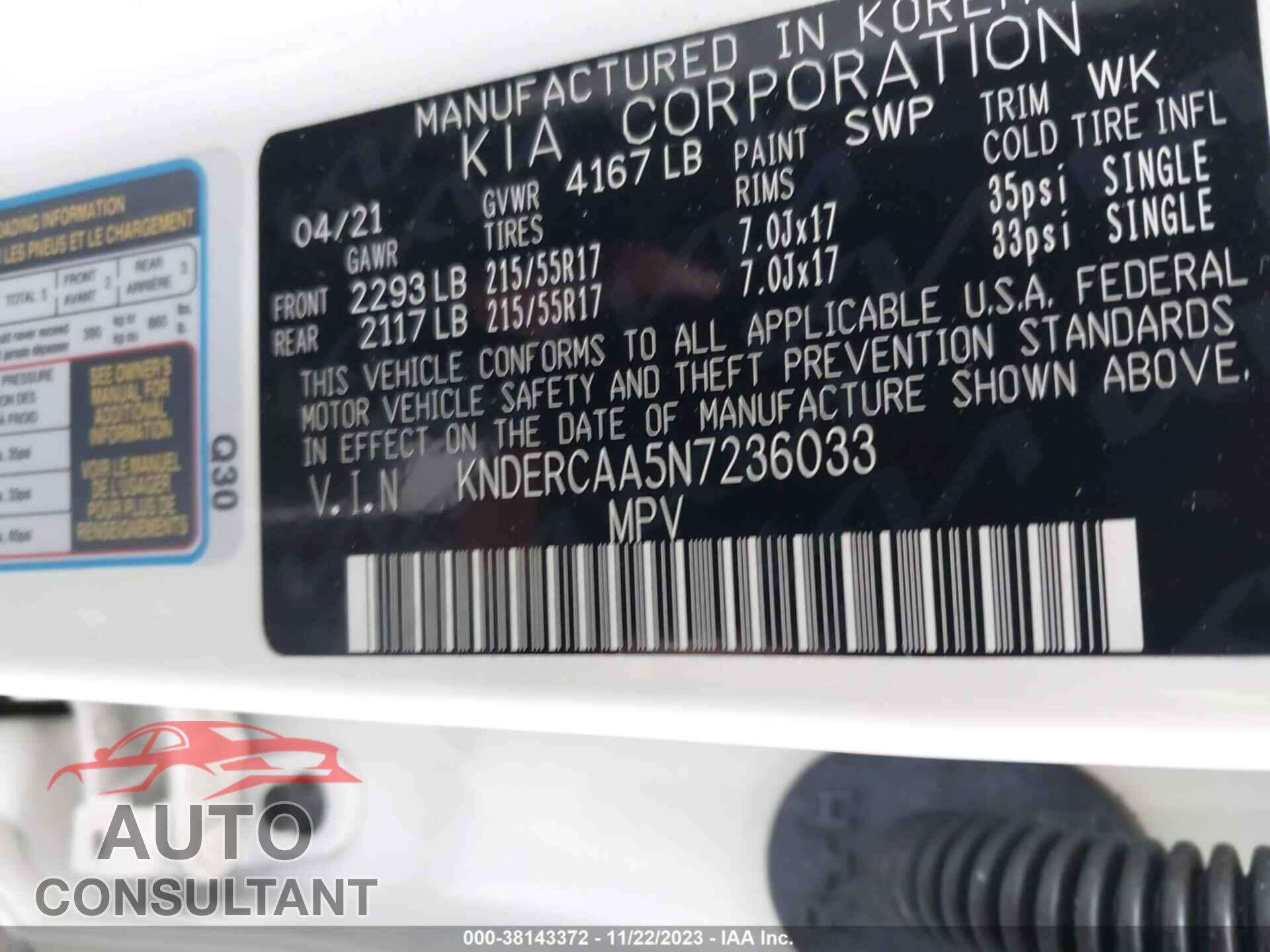 KIA SELTOS 2022 - KNDERCAA5N7236033