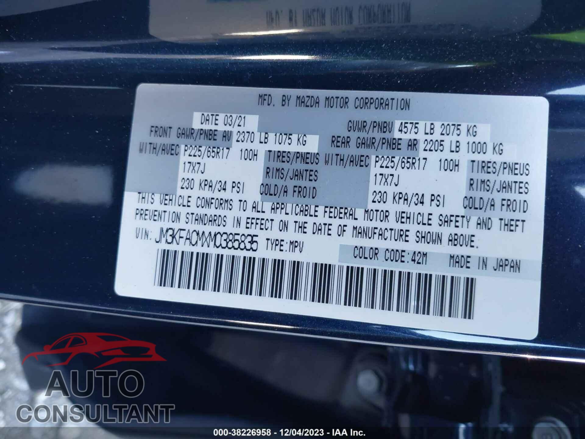 MAZDA CX-5 2021 - JM3KFACMXM0385835
