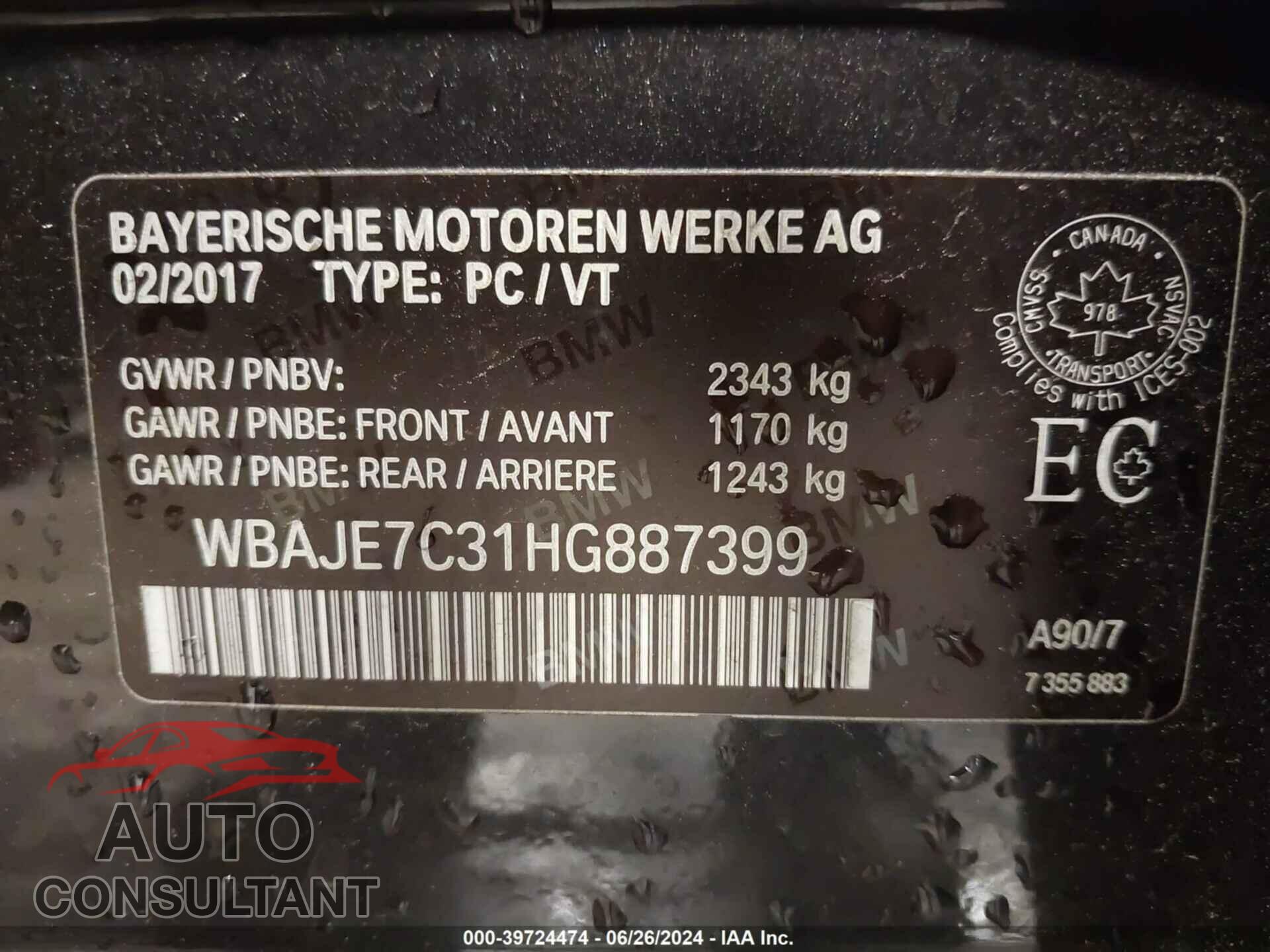 BMW 540I 2017 - WBAJE7C31HG887399