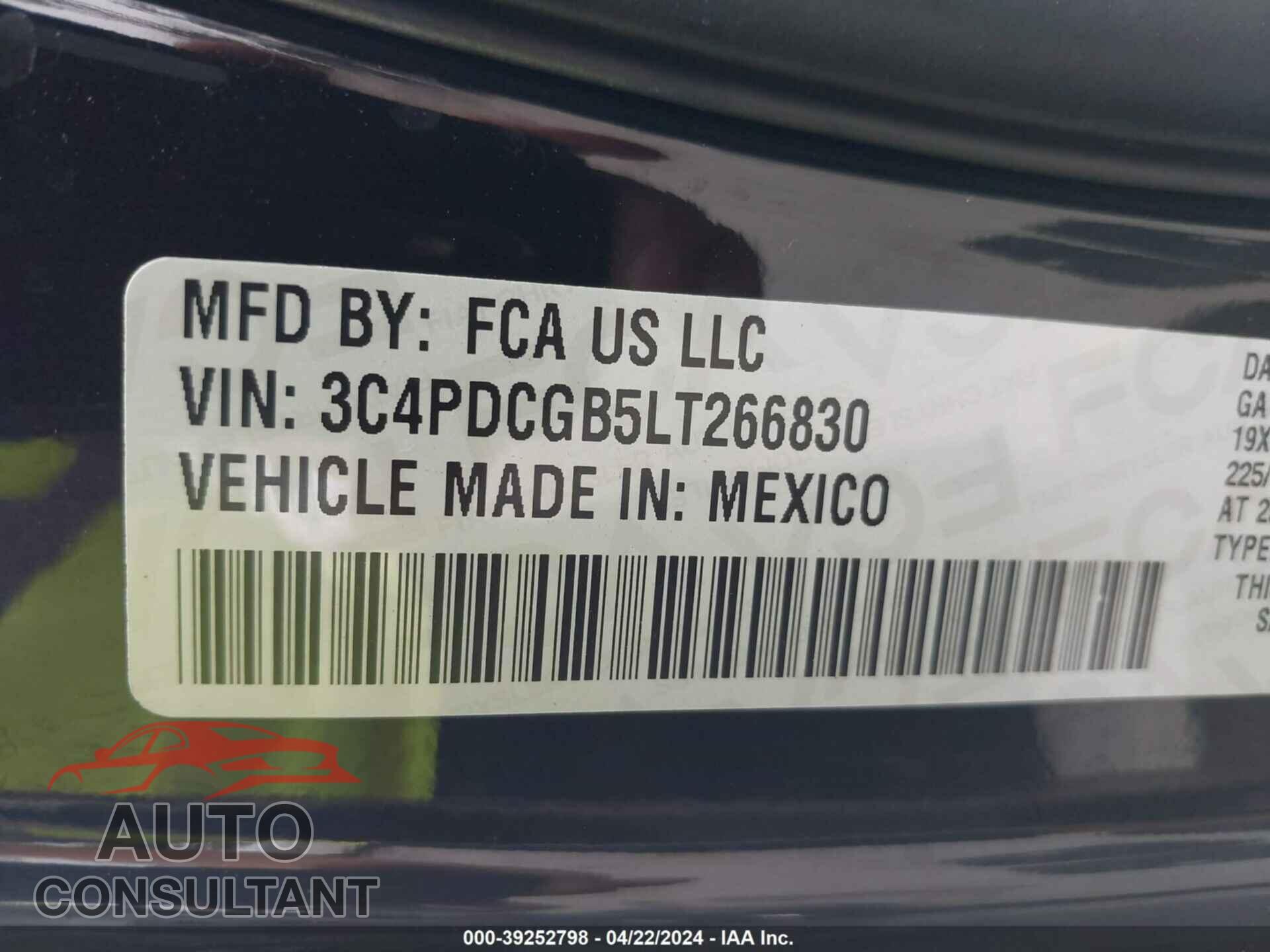 DODGE JOURNEY 2020 - 3C4PDCGB5LT266830