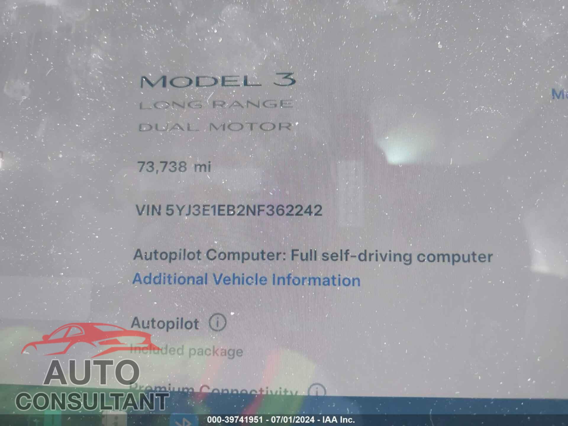 TESLA MODEL 3 2022 - 5YJ3E1EB2NF362242