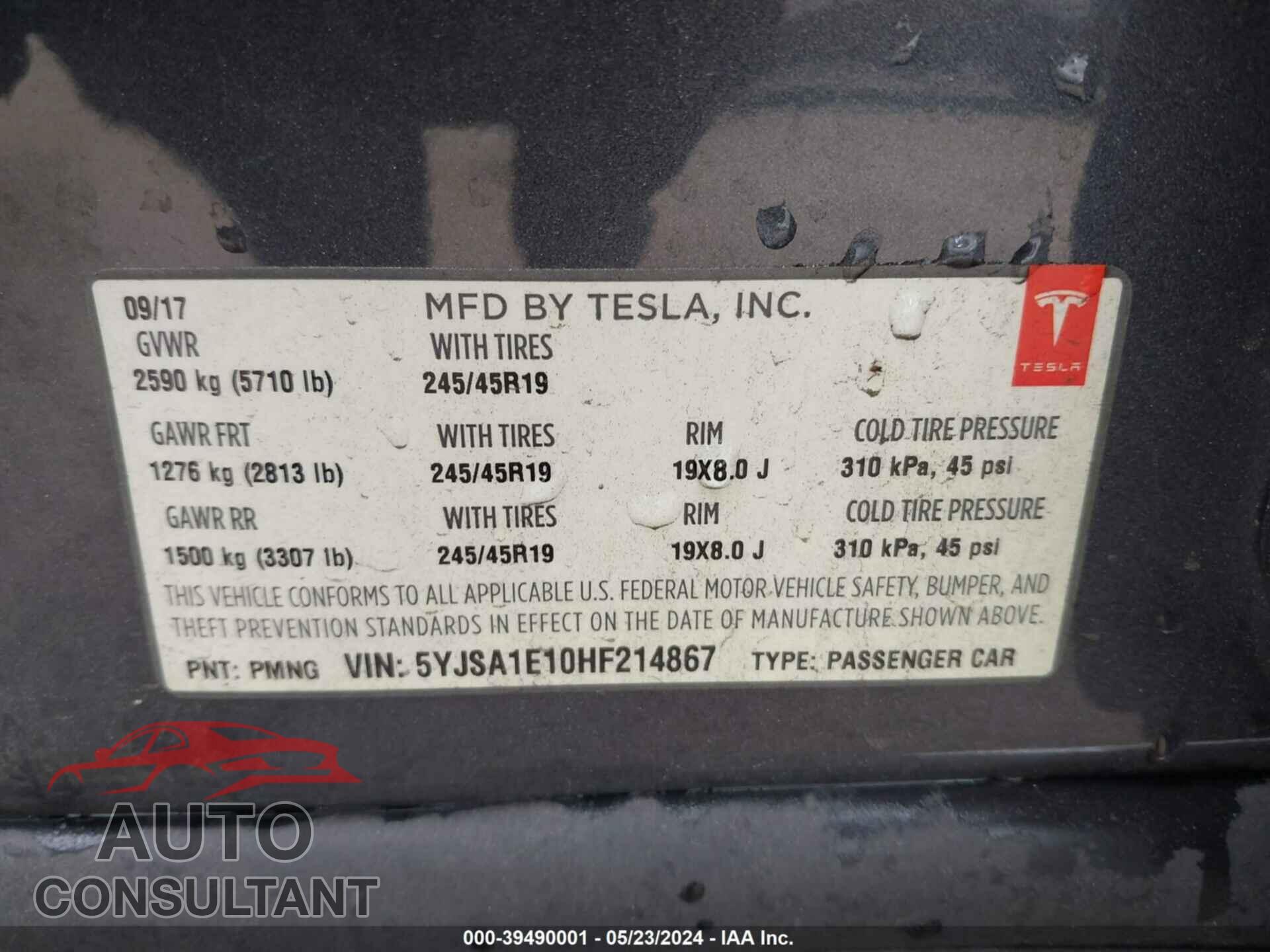 TESLA MODEL S 2017 - 5YJSA1E10HF214867